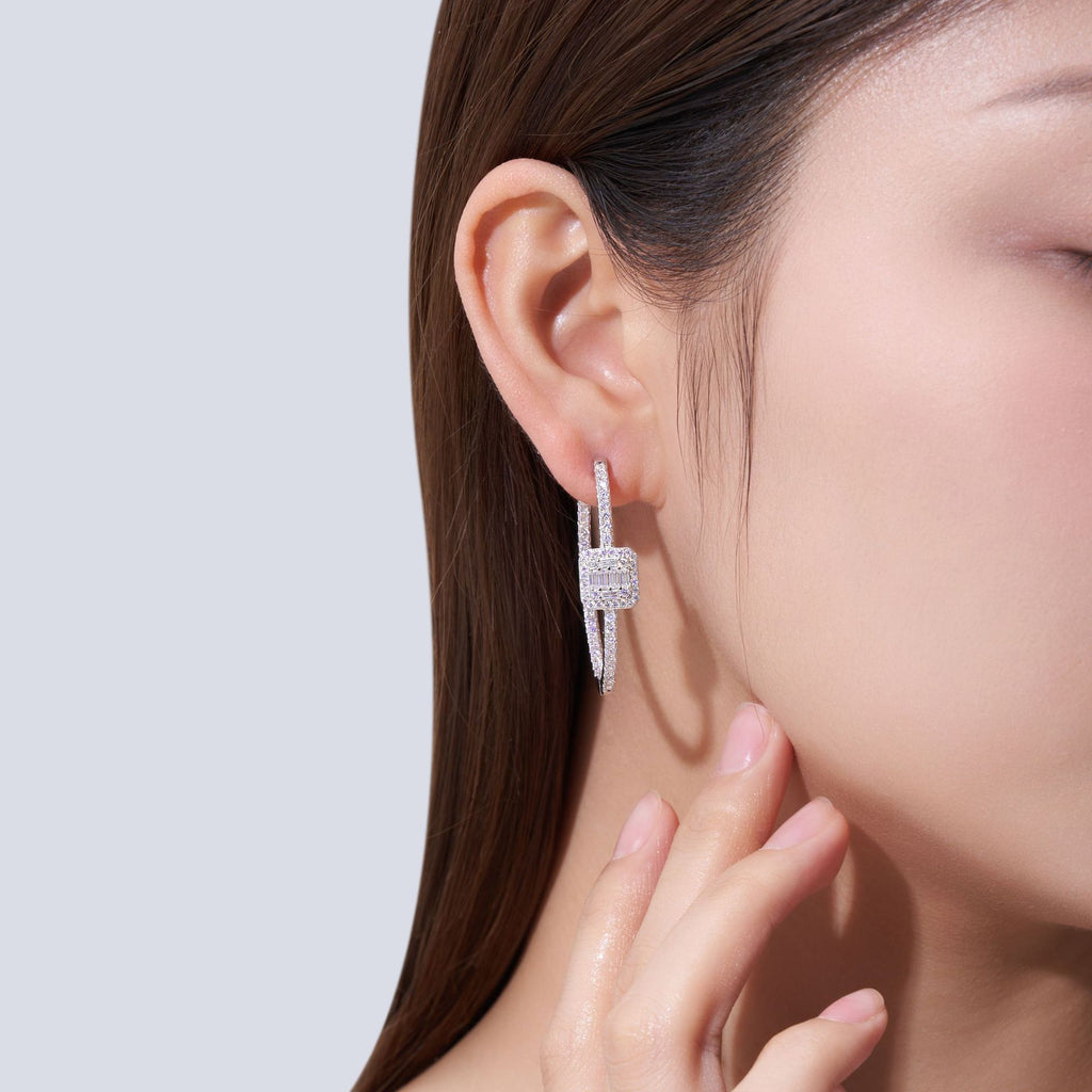 Large Square Moissanite Hoop Earrings - S925 Premium Luxury - Moisse & Silver Co.
