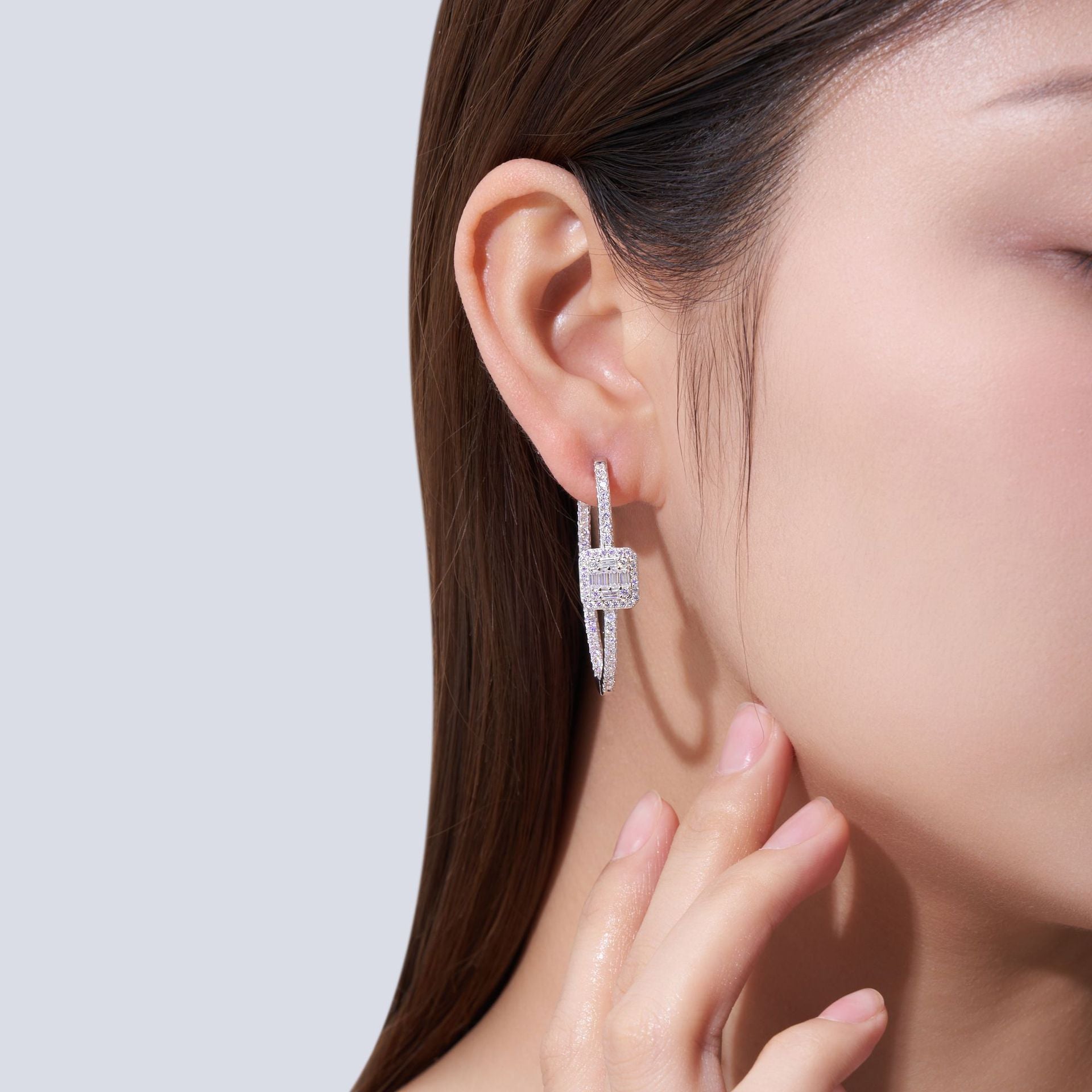 Large Square Moissanite Hoop Earrings - S925 Premium Luxury - Moisse & Silver Co.
