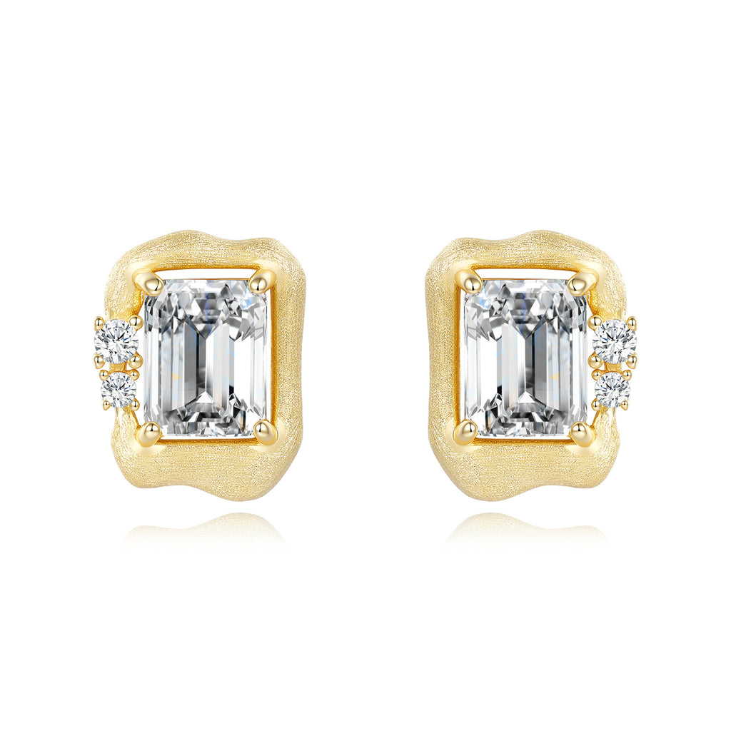 Italian Brushed Luxury Moissanite Earrings - 14K Gold Plated 925 Sterling Silver | MS-G108 in 14K Gold Plated 925 Silver | Moisse & Silver Co. - Moisse & Silver Co.