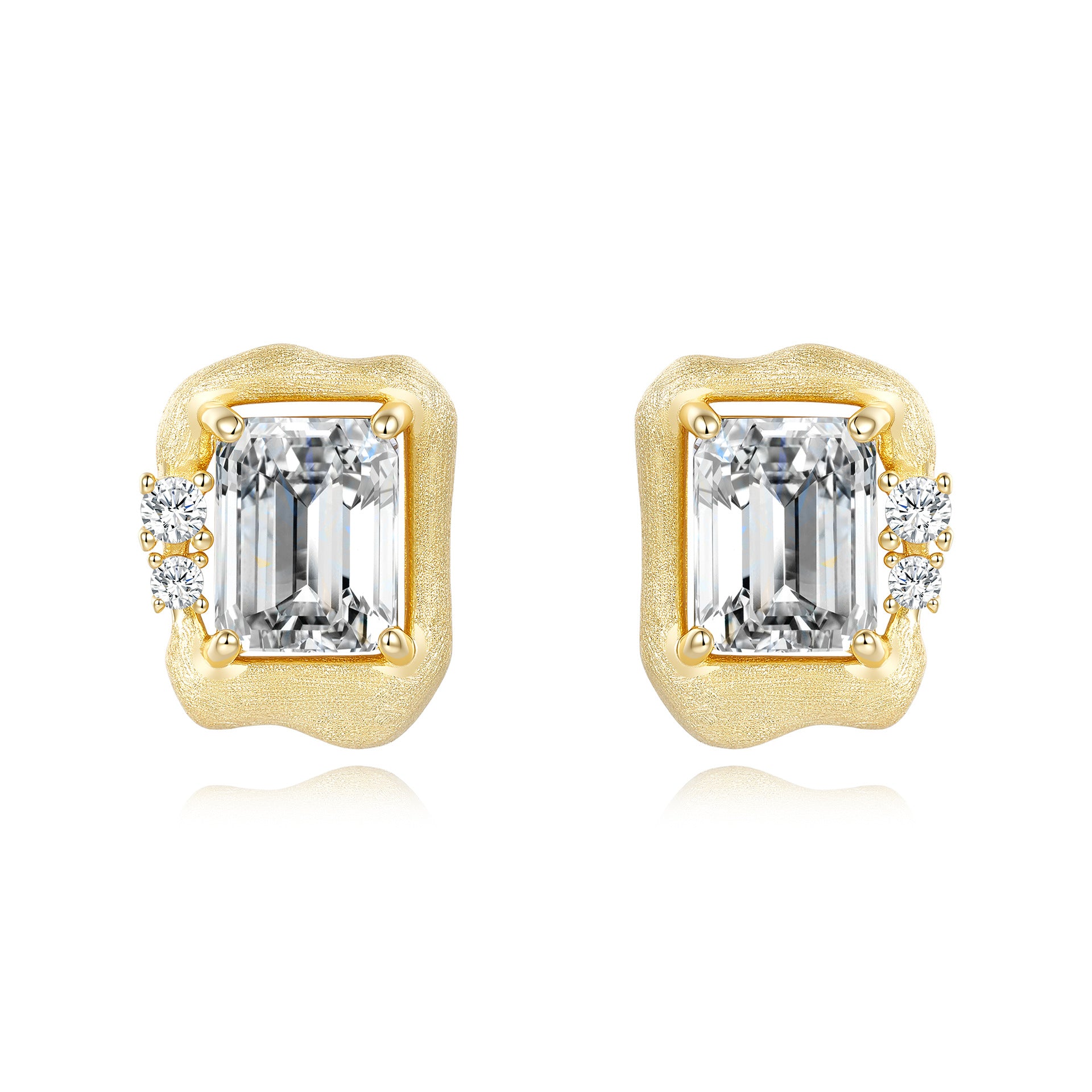 Italian Brushed Luxury Moissanite Earrings - 14K Gold Plated 925 Sterling Silver | MS-G108 in 14K Gold Plated 925 Silver | Moisse & Silver Co. - Moisse & Silver Co.