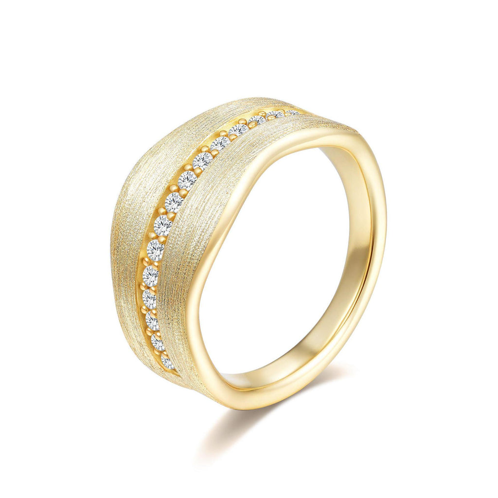 Italian Brushed Moissanite Ring in 14K Gold Plated 925 Silver | Moisse & Silver Co. | #62 - Moisse & Silver Co.