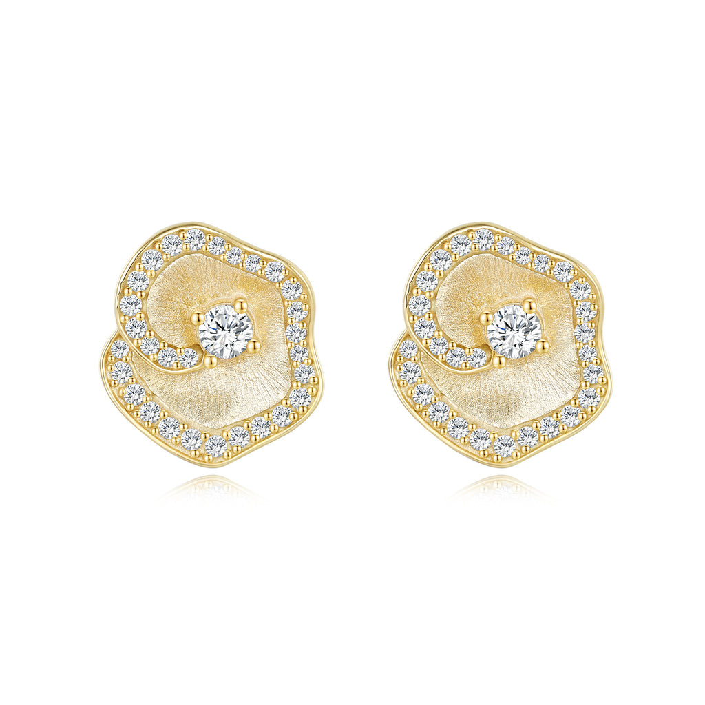 Italian Brushed Minimalist Luxury Floral Moissanite Earrings - 14K Gold Plated 925 Sterling Silver | MS-G29 in 14K Gold Plated 925 Silver | Moisse & Silver Co. - Moisse & Silver Co.