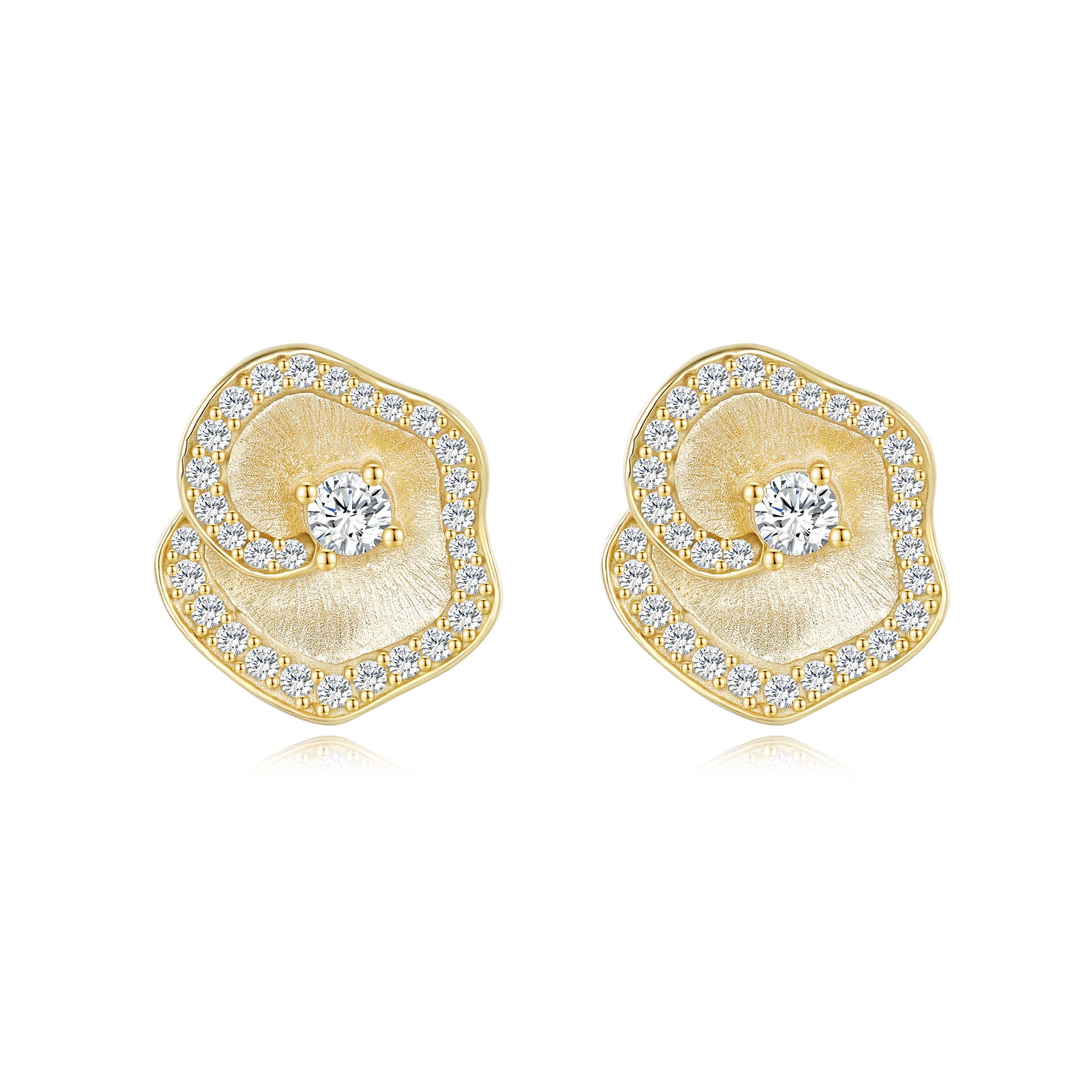 Italian Brushed Minimalist Luxury Floral Moissanite Earrings - 14K Gold Plated 925 Sterling Silver | MS-G29 in 14K Gold Plated 925 Silver | Moisse & Silver Co. - Moisse & Silver Co.