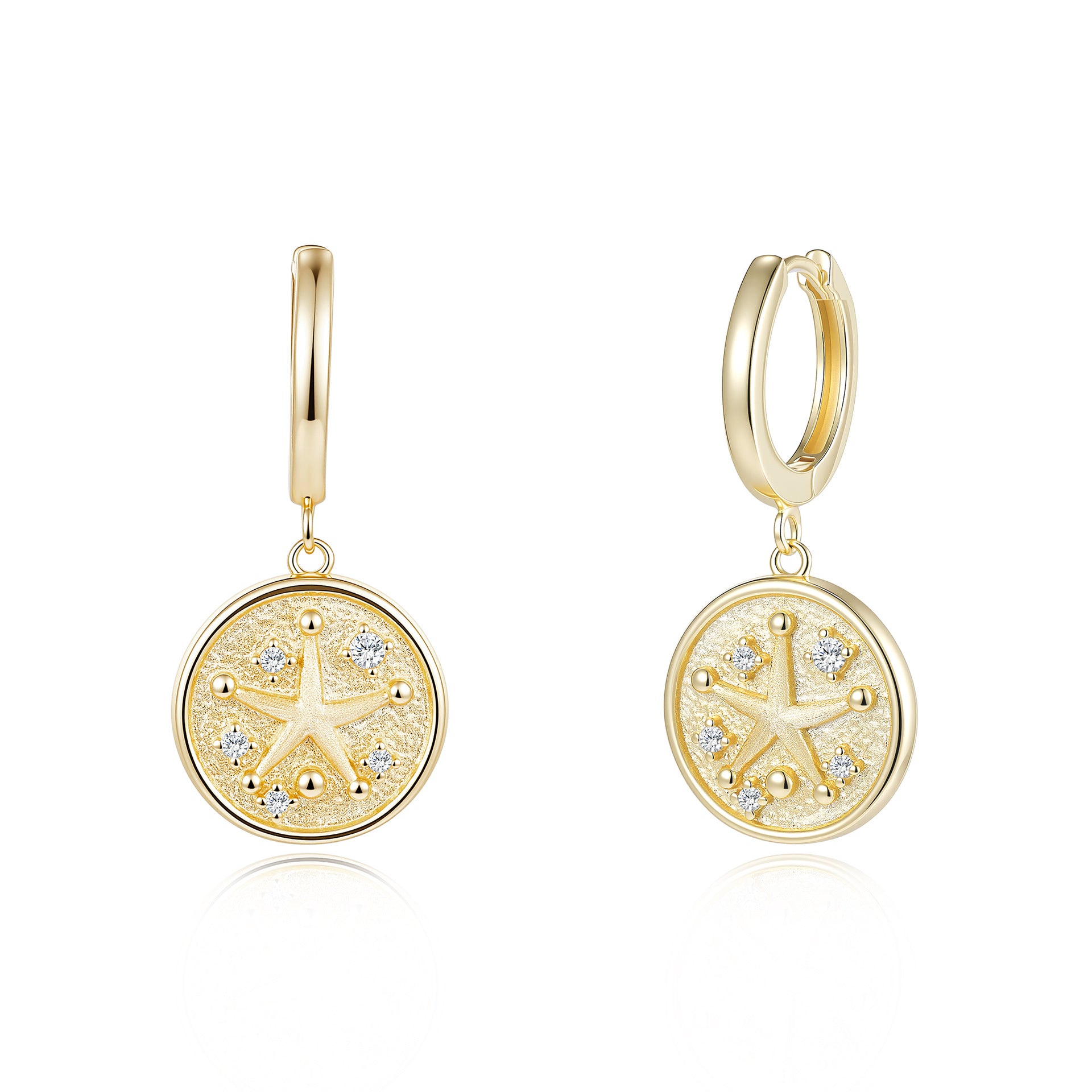 Italian Brushed Luxury Star Moissanite Earrings - 14K Gold Plated 925 Sterling Silver | MS-G121 in 14K Gold Plated 925 Silver | Moisse & Silver Co. - Moisse & Silver Co.