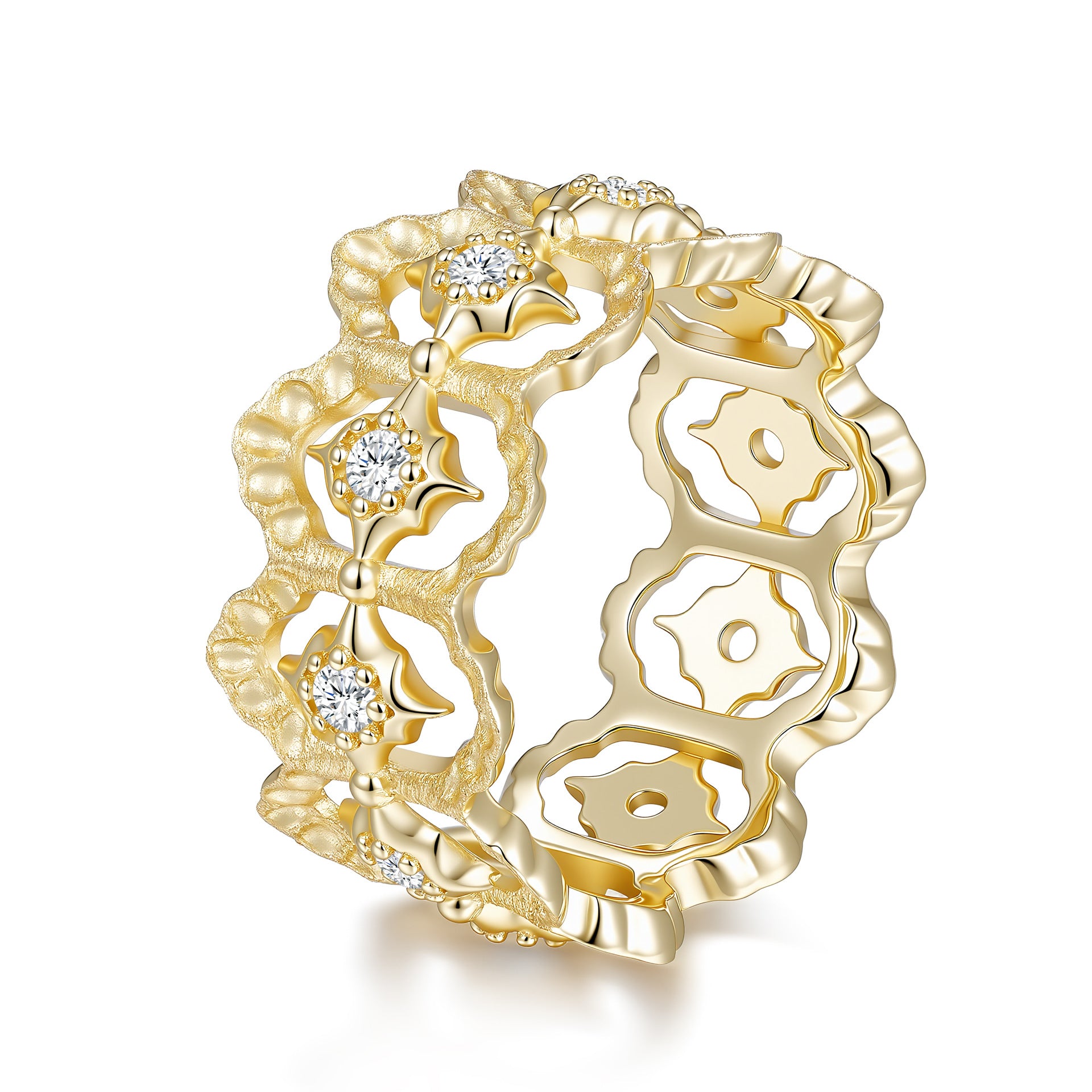Italian Brushed Luxury Moissanite Ring in 14K Gold Plated 925 Silver | Moisse & Silver Co. | #131 - Moisse & Silver Co.