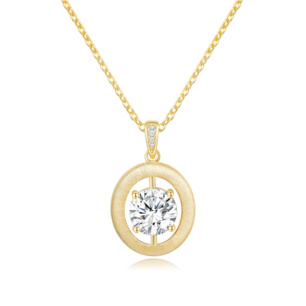 Italian Brushed Vintage Minimalist Moissanite Necklace in 14K Gold Plated 925 Silver | Moisse & Silver Co. | #58 - Moisse & Silver Co.