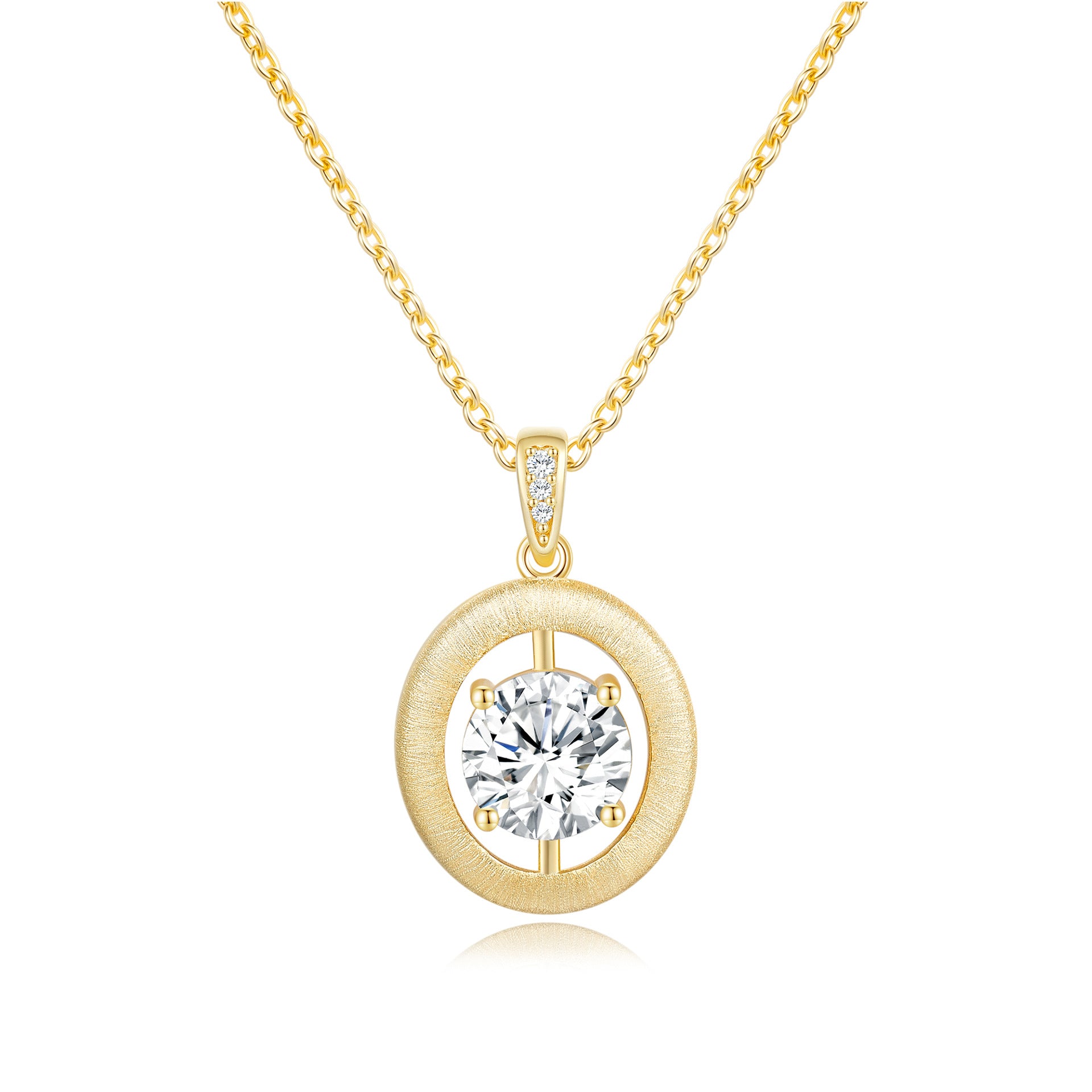 Italian Brushed Vintage Minimalist Moissanite Necklace in 14K Gold Plated 925 Silver | Moisse & Silver Co. | #58 - Moisse & Silver Co.