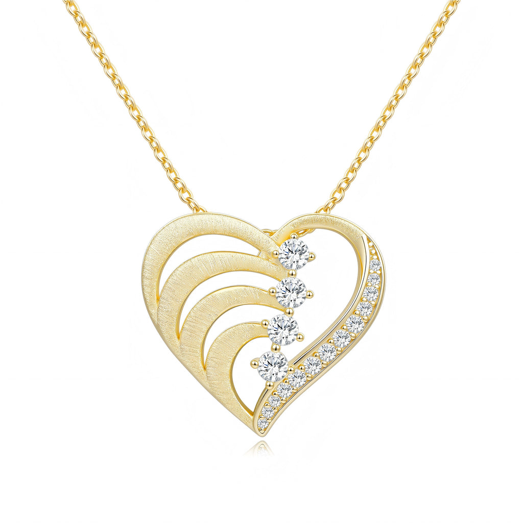 Italian Brushed Luxury Heart Star Moissanite Necklace in 14K Gold Plated 925 Silver | Moisse & Silver Co. | #140 - Moisse & Silver Co.