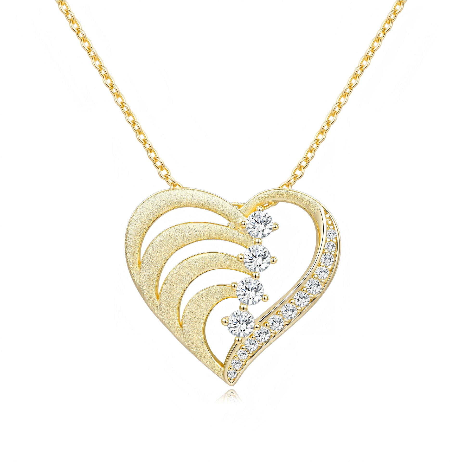 Italian Brushed Luxury Heart Star Moissanite Necklace in 14K Gold Plated 925 Silver | Moisse & Silver Co. | #140 - Moisse & Silver Co.
