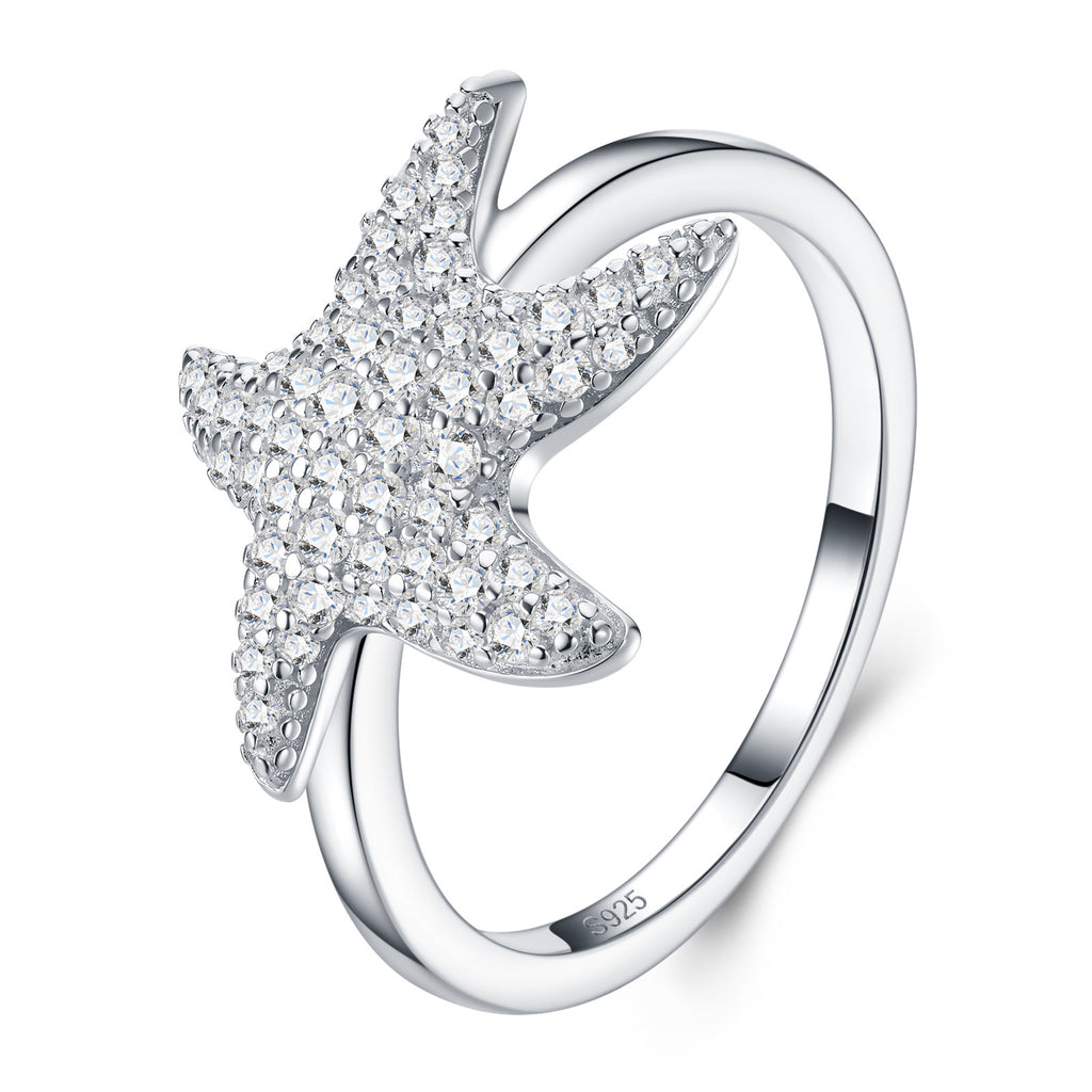 Trendy Moissanite Starfish Ring - S925 Sterling Silver Luxury Band - Moisse & Silver Co.