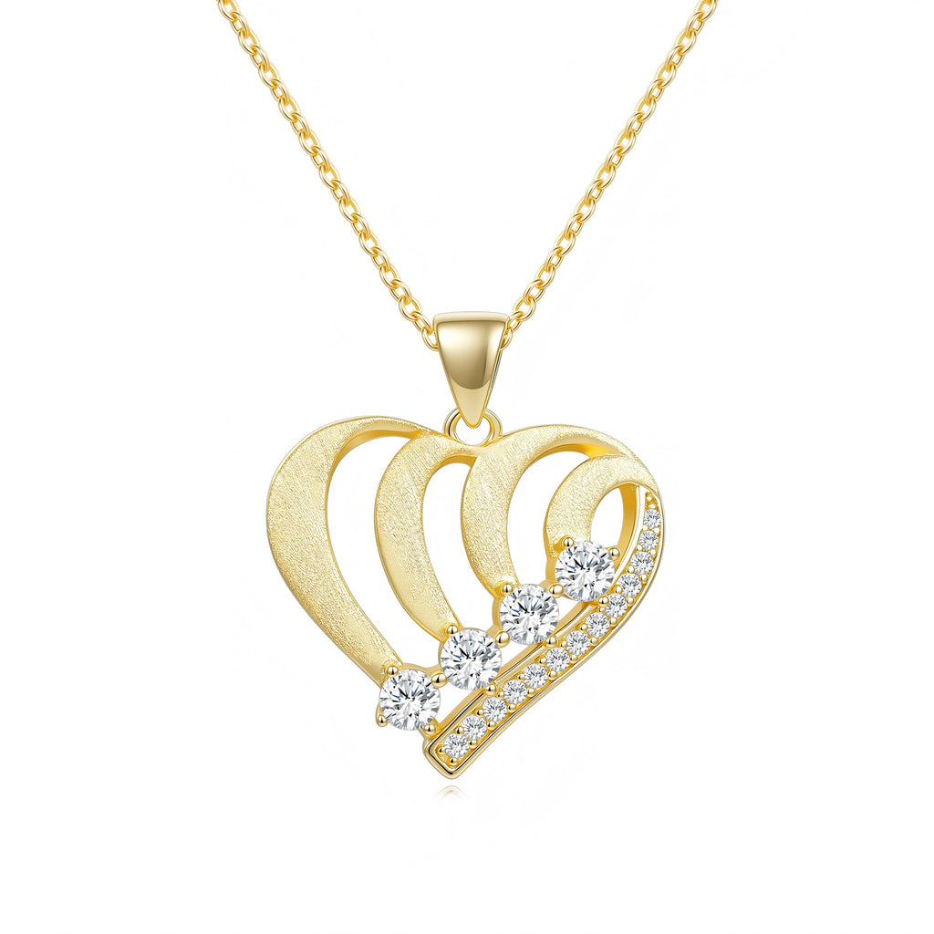 Italian Brushed Minimalist Luxury Heart Moissanite Necklace in 14K Gold Plated 925 Silver | Moisse & Silver Co. | #136 - Moisse & Silver Co.