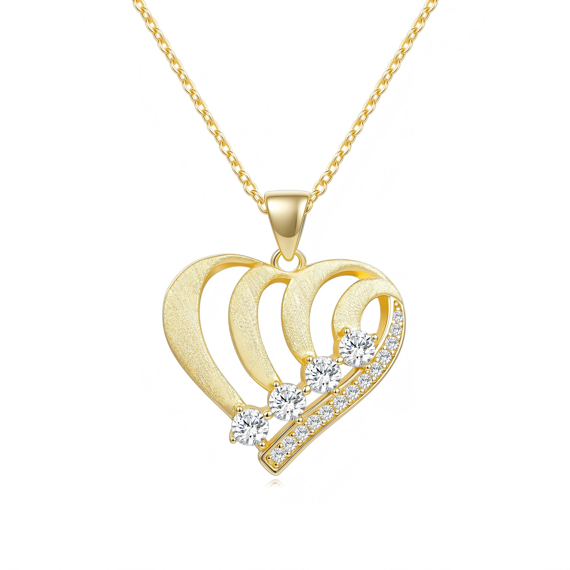 Italian Brushed Minimalist Luxury Heart Moissanite Necklace in 14K Gold Plated 925 Silver | Moisse & Silver Co. | #136 - Moisse & Silver Co.