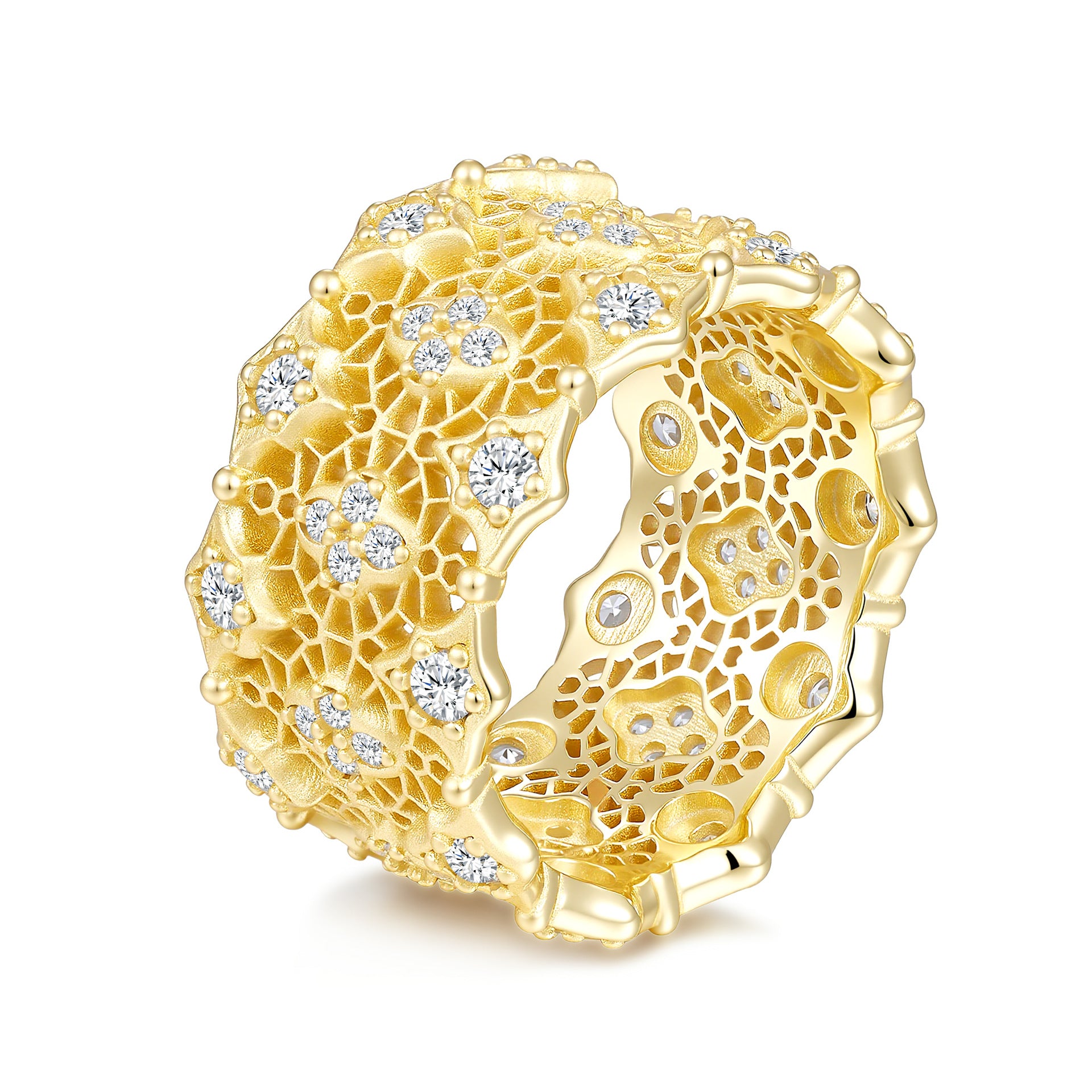 Italian Brushed Vintage Moissanite Ring in 14K Gold Plated 925 Silver | Moisse & Silver Co. | #122 - Moisse & Silver Co.