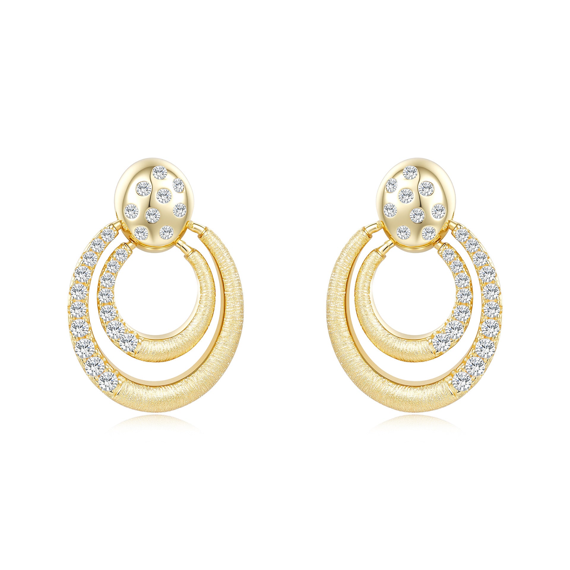 Italian Brushed Moissanite Earrings - 14K Gold Plated 925 Sterling Silver | MS-G98 in 14K Gold Plated 925 Silver | Moisse & Silver Co. - Moisse & Silver Co.