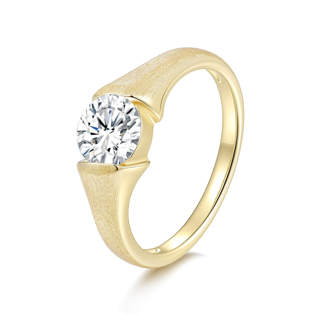 Italian Brushed Vintage Minimalist Luxury Moissanite Ring in 14K Gold Plated 925 Silver | Moisse & Silver Co. | #130 - Moisse & Silver Co.