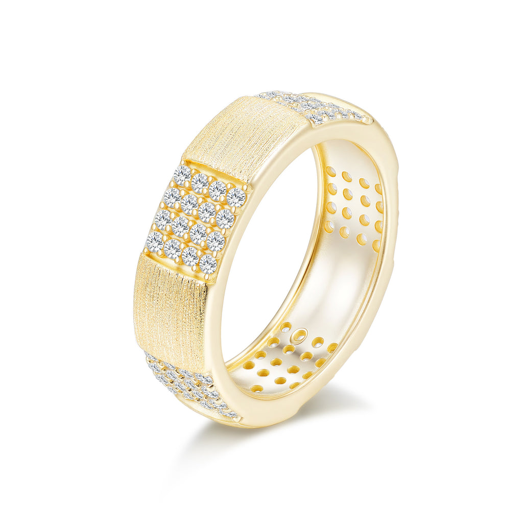Italian Brushed Minimalist Moissanite Ring in 14K Gold Plated 925 Silver | Moisse & Silver Co. | #82 - Moisse & Silver Co.
