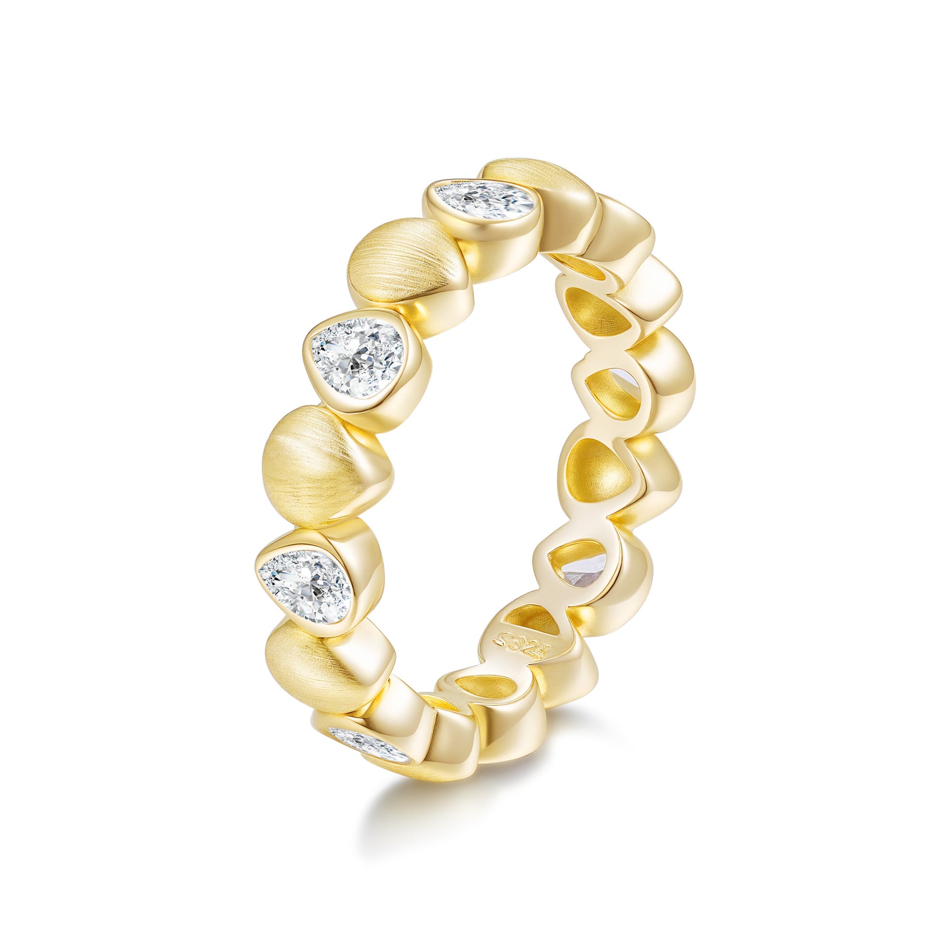 Italian Brushed Pear Cut Moissanite Ring in 14K Gold Plated 925 Silver | Moisse & Silver Co. | #65 - Moisse & Silver Co.