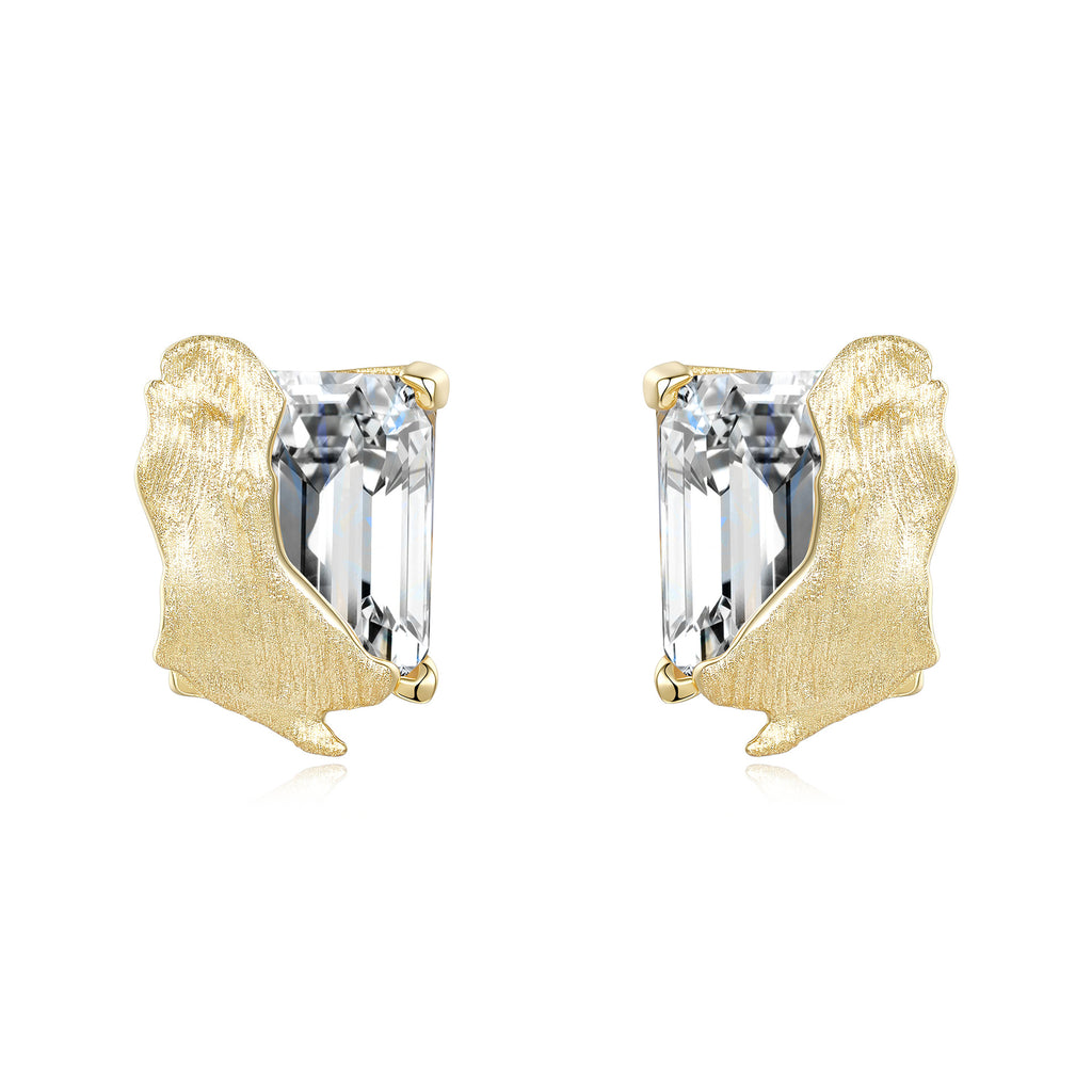 Italian Brushed Minimalist Luxury Moissanite Earrings - 14K Gold Plated 925 Sterling Silver | MS-G107 in 14K Gold Plated 925 Silver | Moisse & Silver Co. - Moisse & Silver Co.