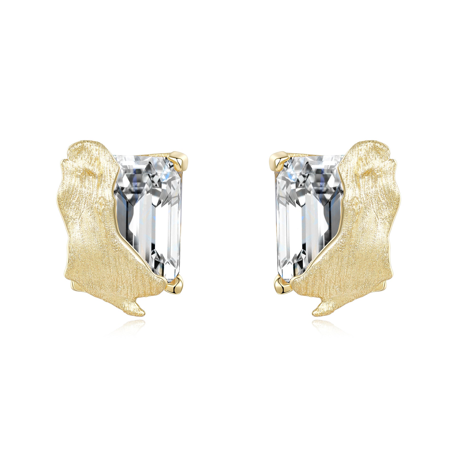 Italian Brushed Minimalist Luxury Moissanite Earrings - 14K Gold Plated 925 Sterling Silver | MS-G107 in 14K Gold Plated 925 Silver | Moisse & Silver Co. - Moisse & Silver Co.