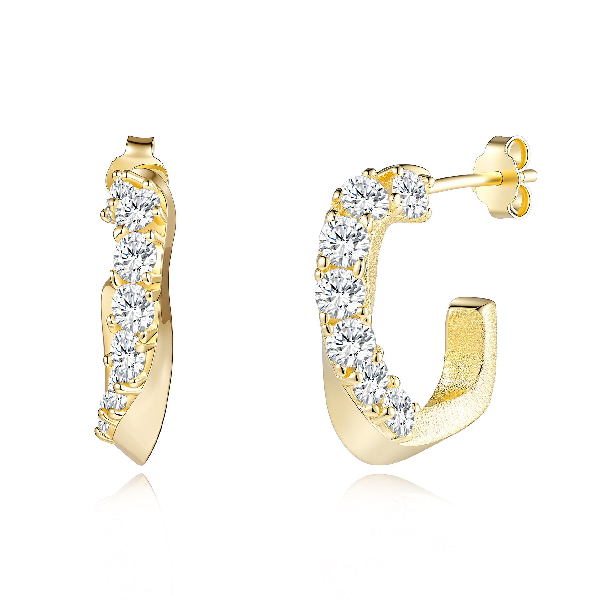 Italian Brushed Minimalist Luxury Moissanite Earrings - 14K Gold Plated 925 Sterling Silver | MS-G123 in 14K Gold Plated 925 Silver | Moisse & Silver Co. - Moisse & Silver Co.