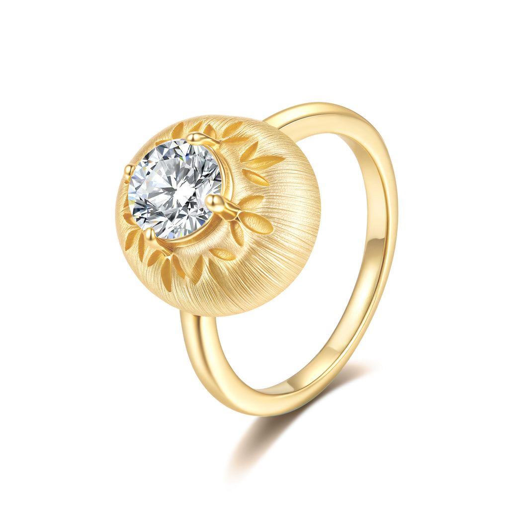 Italian Brushed Vintage Luxury Floral Moissanite Ring in 14K Gold Plated 925 Silver | Moisse & Silver Co. | #89 - Moisse & Silver Co.
