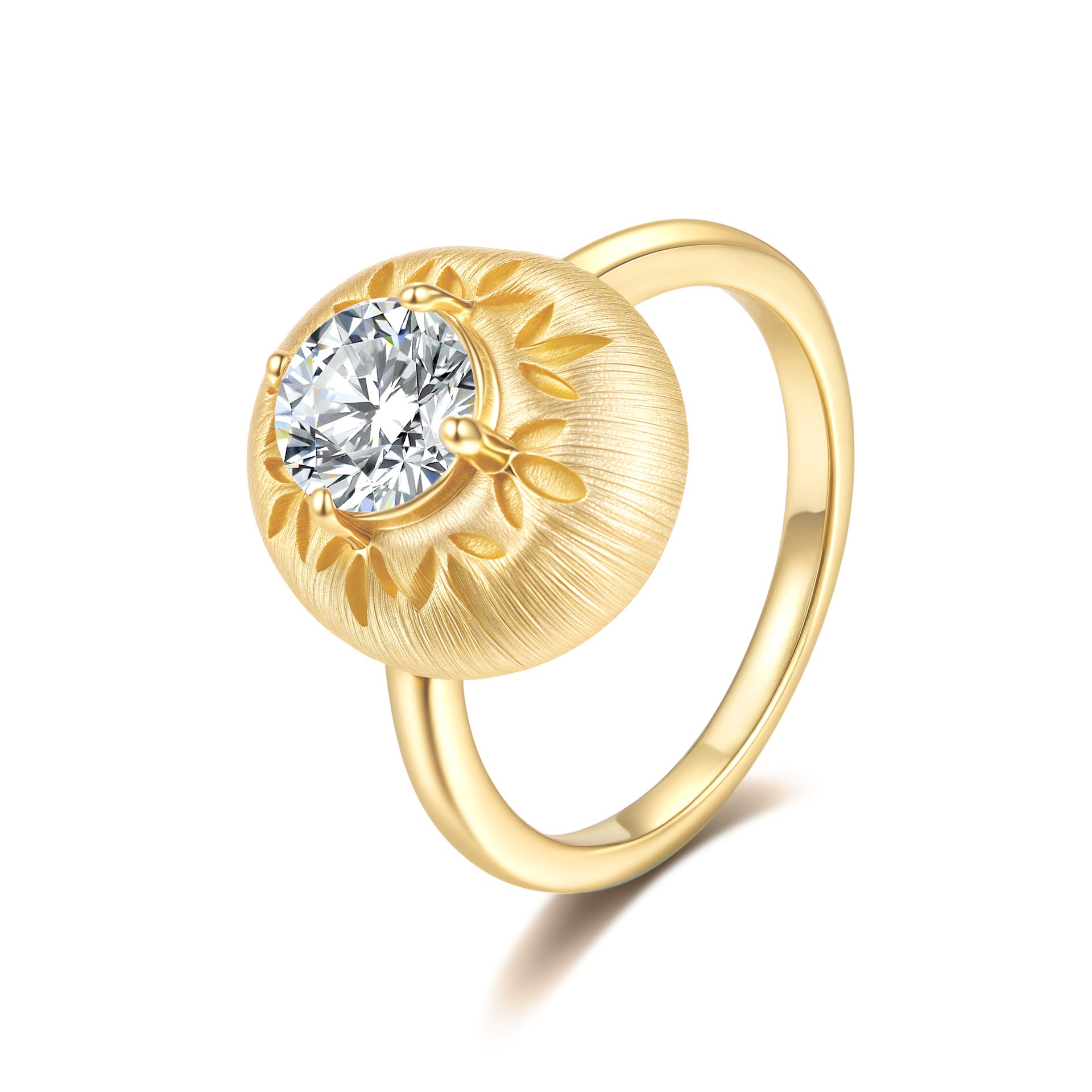Italian Brushed Vintage Luxury Floral Moissanite Ring in 14K Gold Plated 925 Silver | Moisse & Silver Co. | #89 - Moisse & Silver Co.