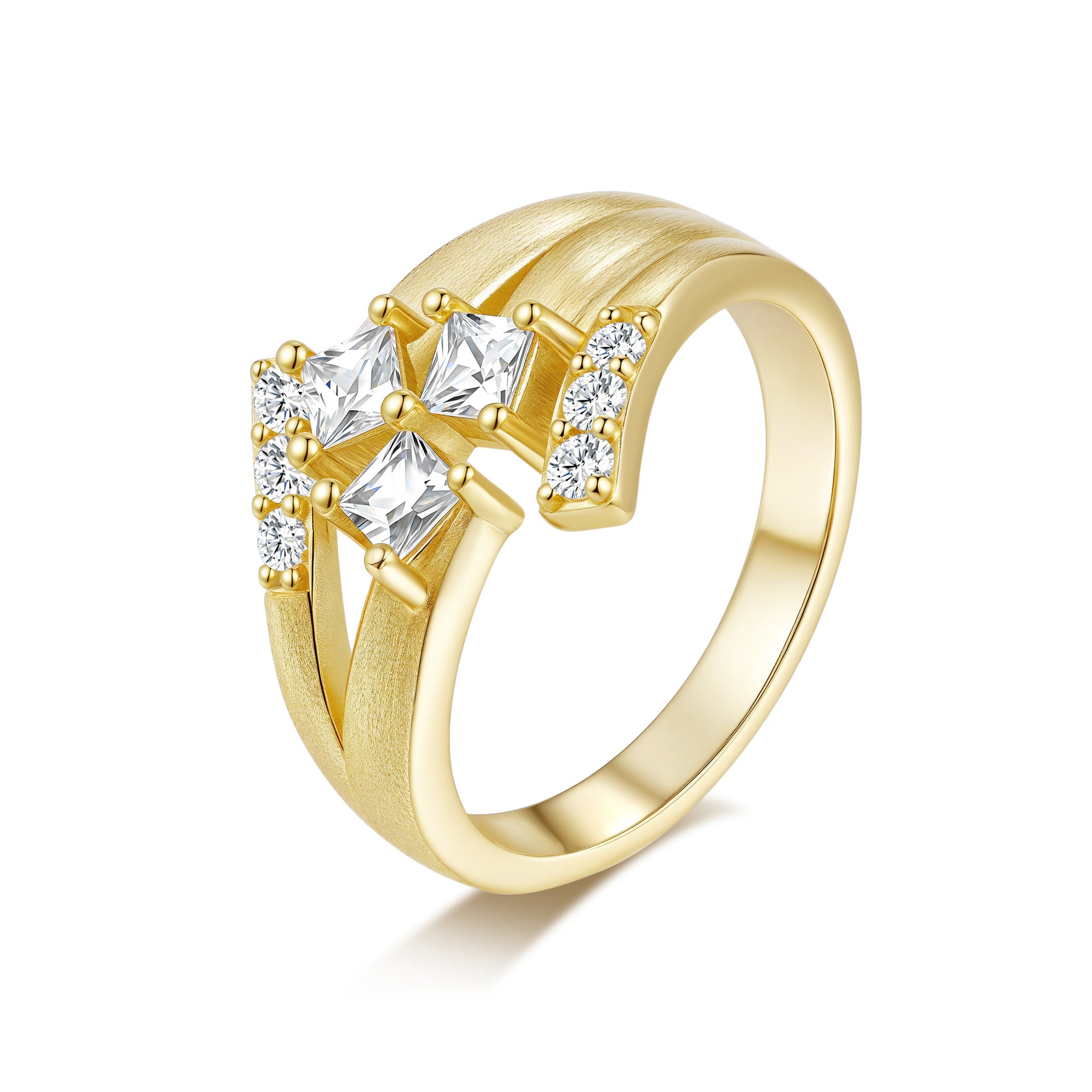 Italian Brushed Luxury Radiant Cut Moissanite Ring in 14K Gold Plated 925 Silver | Moisse & Silver Co. | #63 - Moisse & Silver Co.