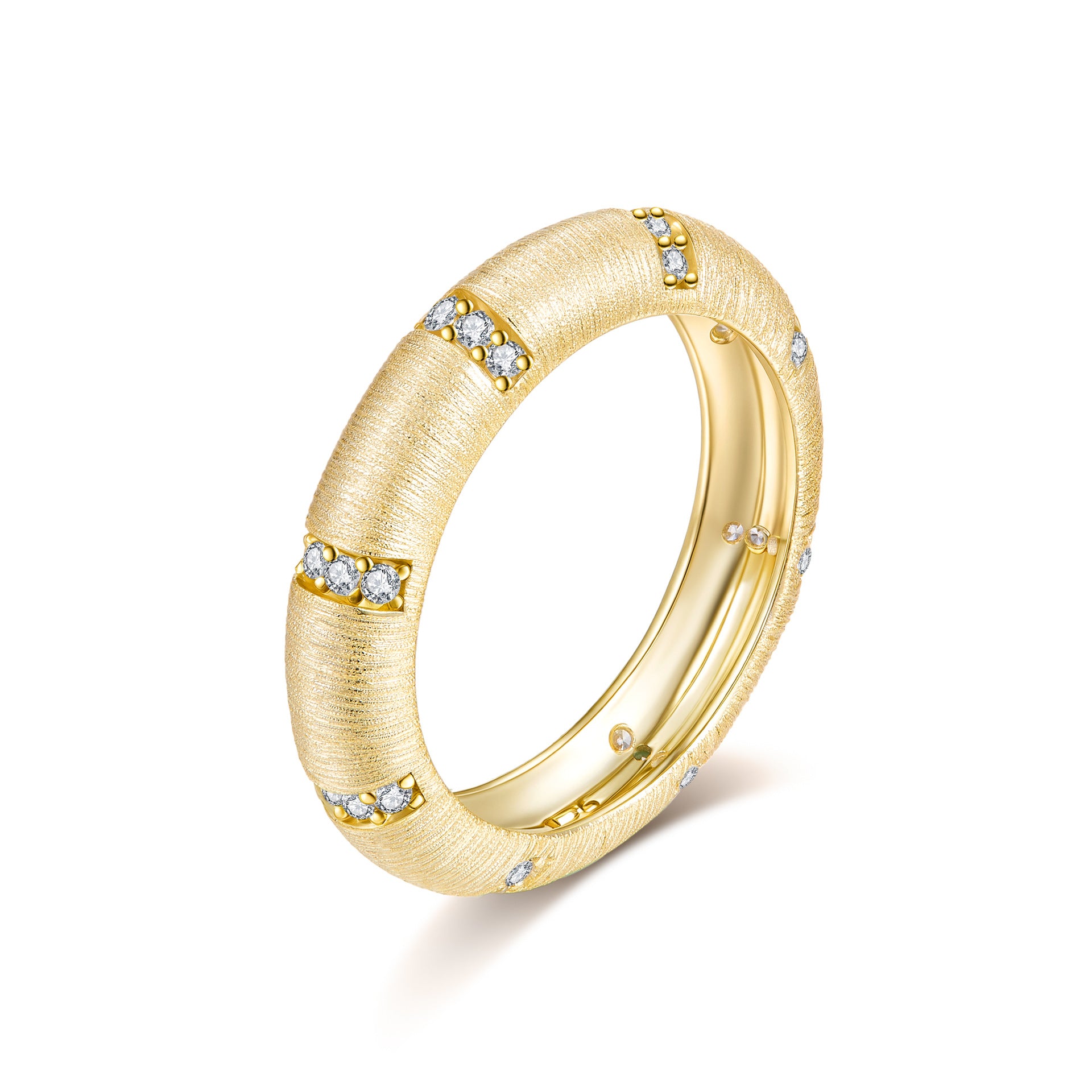 Italian Brushed Luxury Moissanite Ring in 14K Gold Plated 925 Silver | Moisse & Silver Co. | #88 - Moisse & Silver Co.