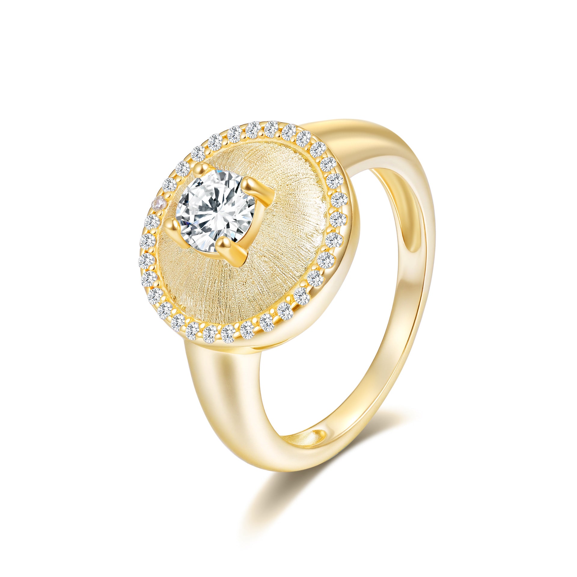 Italian Brushed Moissanite Ring in 14K Gold Plated 925 Silver | Moisse & Silver Co. | #62 - Moisse & Silver Co.