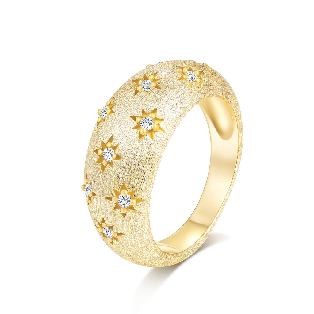 Italian Brushed Vintage Luxury Floral Moissanite Ring in 14K Gold Plated 925 Silver | Moisse & Silver Co. | #37 - Moisse & Silver Co.
