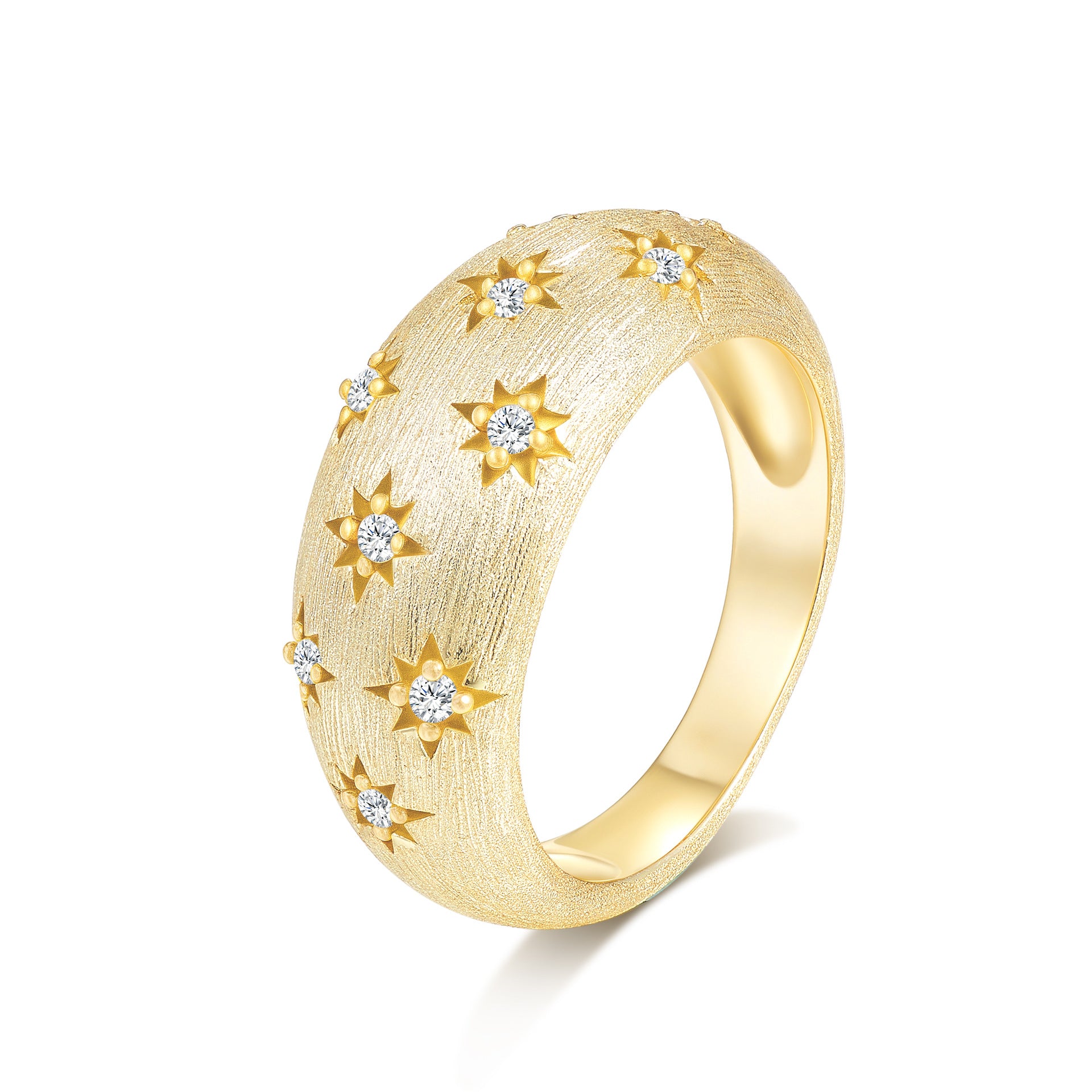 Italian Brushed Vintage Luxury Floral Moissanite Ring in 14K Gold Plated 925 Silver | Moisse & Silver Co. | #37 - Moisse & Silver Co.