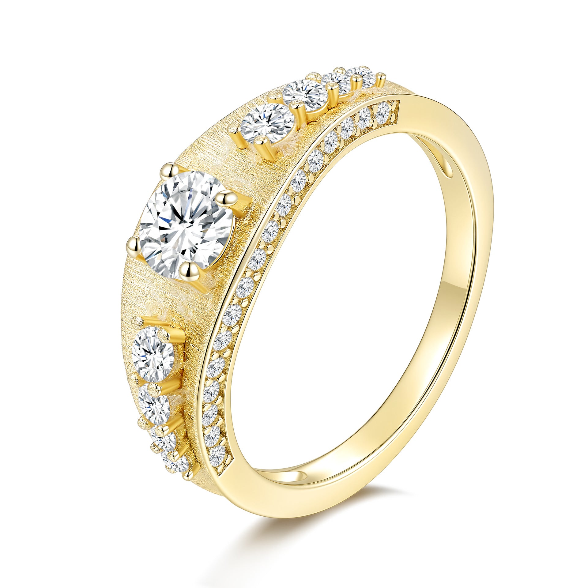 Italian Brushed Vintage Luxury Moissanite Ring in 14K Gold Plated 925 Silver | Moisse & Silver Co. | #134 - Moisse & Silver Co.