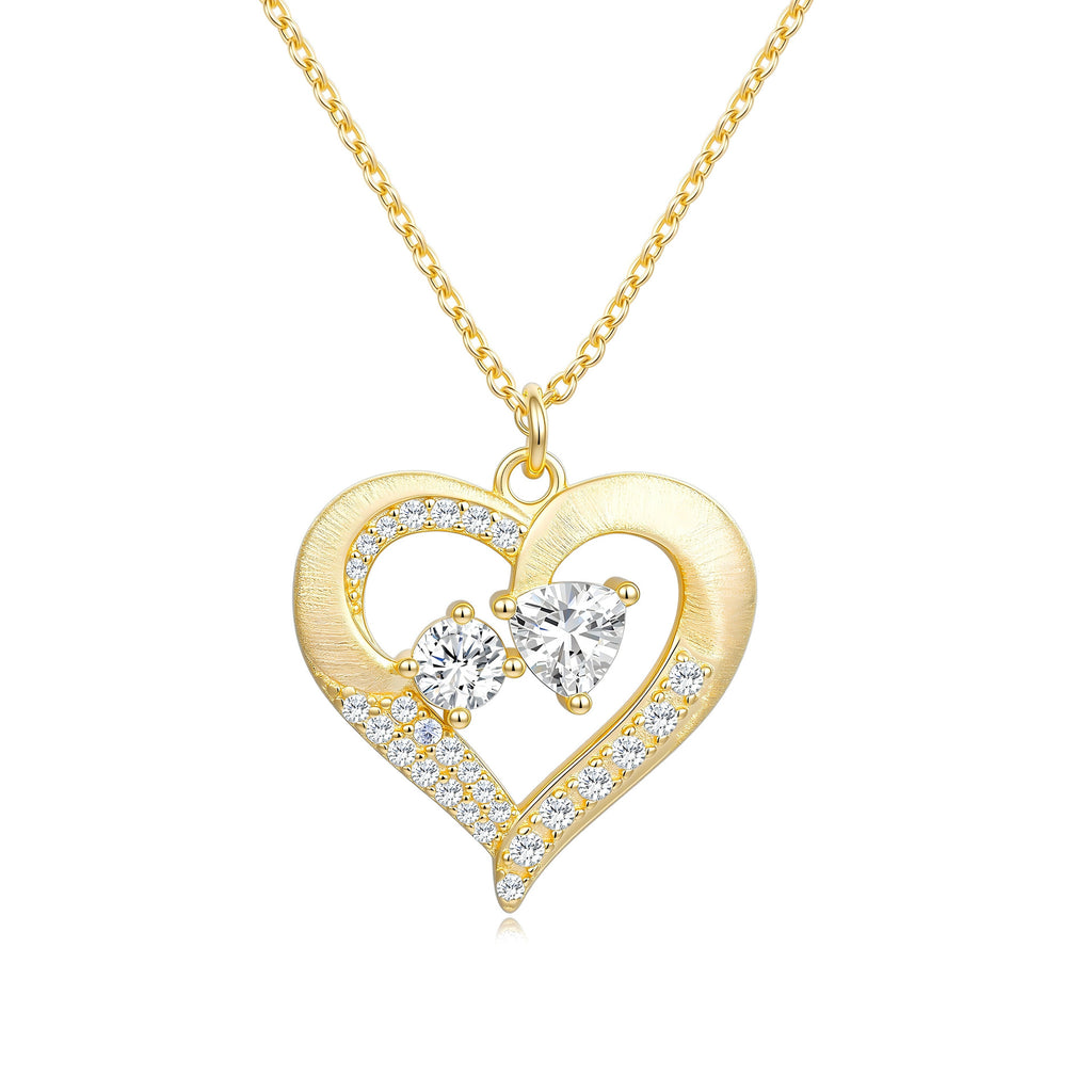 Italian Brushed Vintage Minimalist Luxury Heart Moissanite Necklace in 14K Gold Plated 925 Silver | Moisse & Silver Co. | #142 - Moisse & Silver Co.