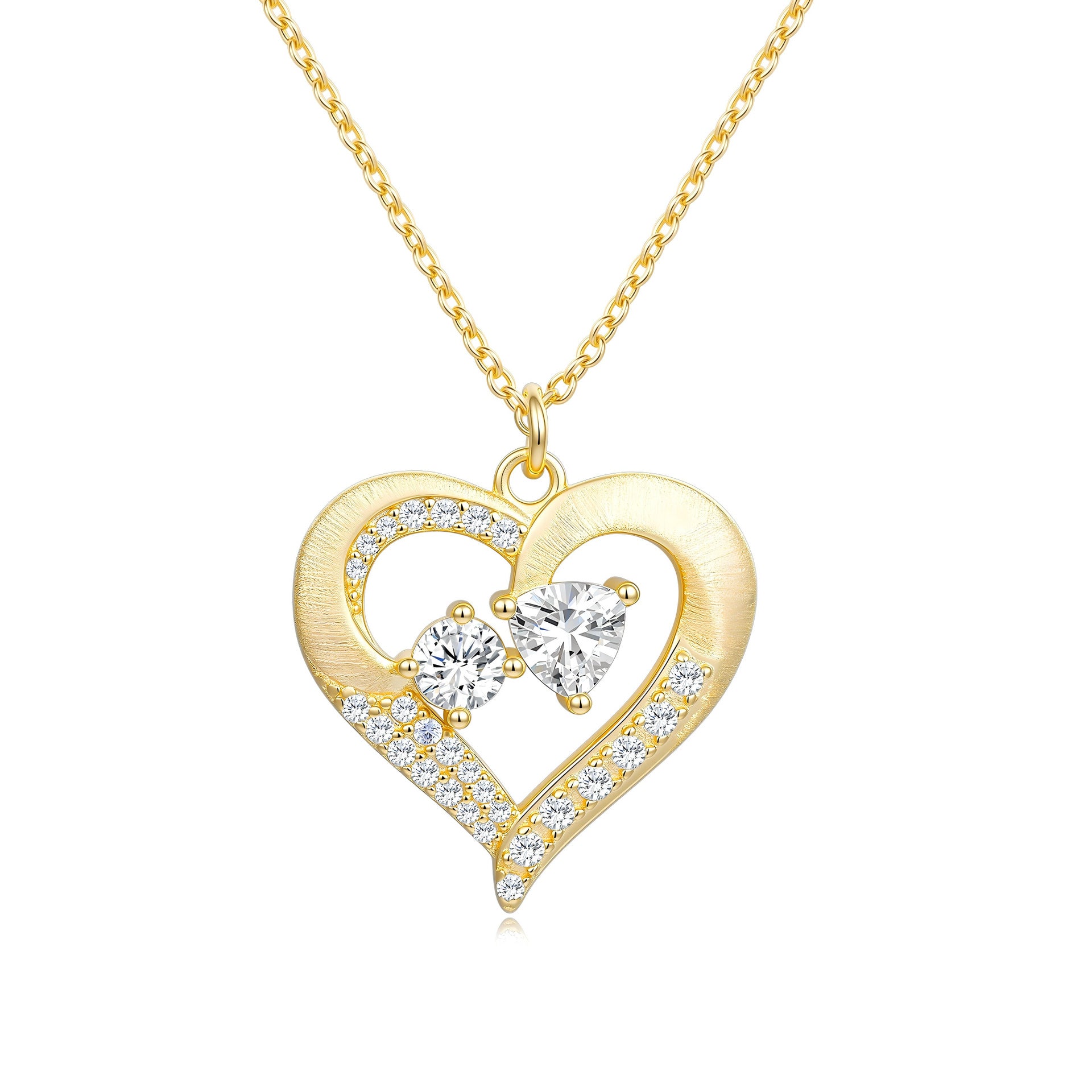 Italian Brushed Vintage Minimalist Luxury Heart Moissanite Necklace in 14K Gold Plated 925 Silver | Moisse & Silver Co. | #142 - Moisse & Silver Co.