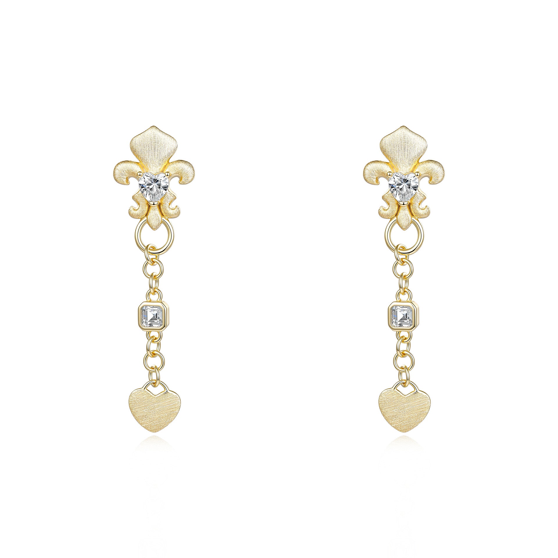 Italian Brushed Vintage Heart Moissanite Earrings - 14K Gold Plated 925 Sterling Silver | MS-G102 in 14K Gold Plated 925 Silver | Moisse & Silver Co. - Moisse & Silver Co.