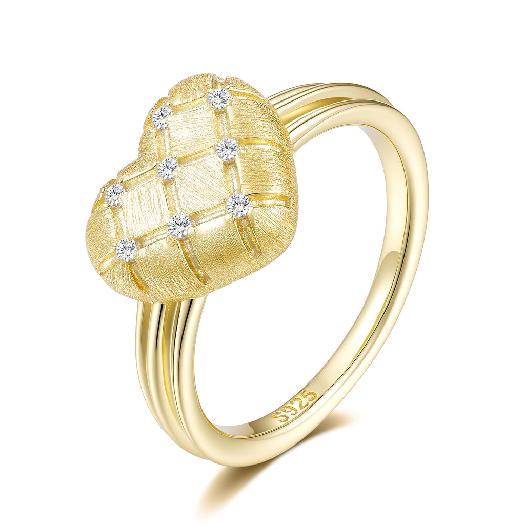 Italian Brushed Minimalist Luxury Heart Moissanite Ring in 14K Gold Plated 925 Silver | Moisse & Silver Co. | #20 - Moisse & Silver Co.
