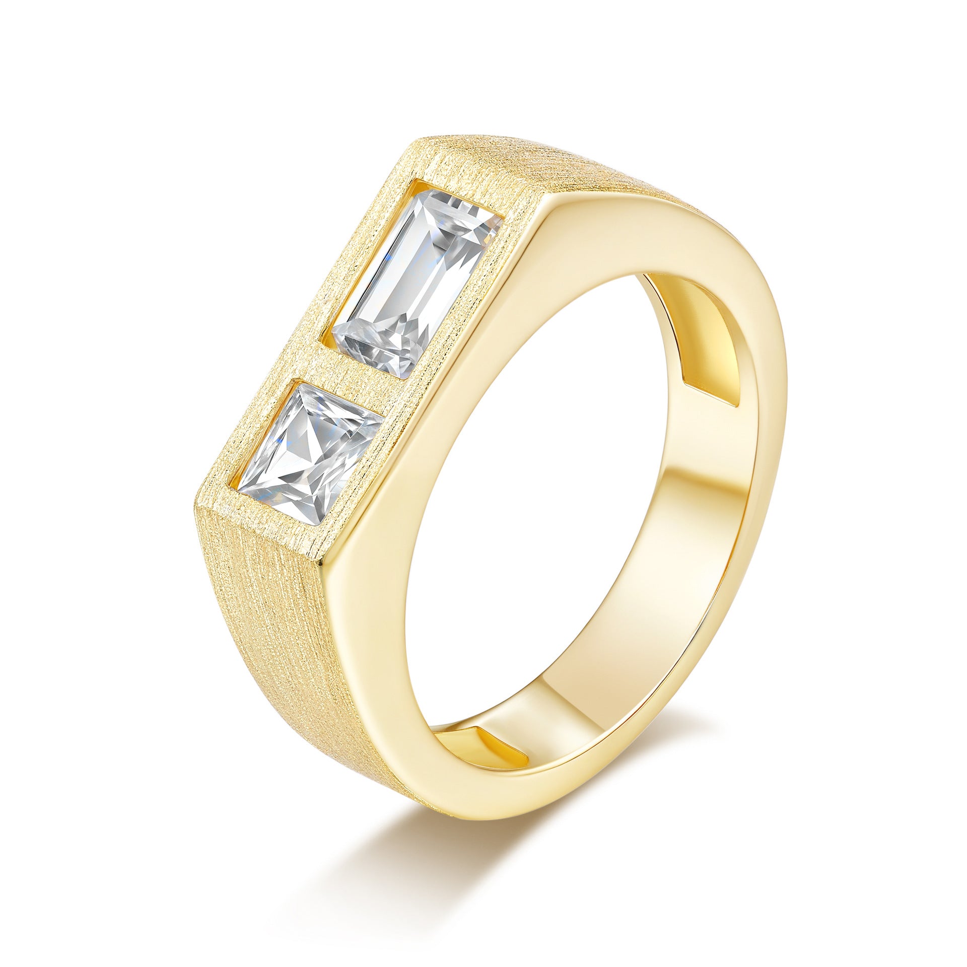 Italian Brushed Moissanite Ring - 14K Gold Plated 925 Sterling Silver | MS-G55 in 14K Gold Plated 925 Silver | Moisse & Silver Co. - Moisse & Silver Co.