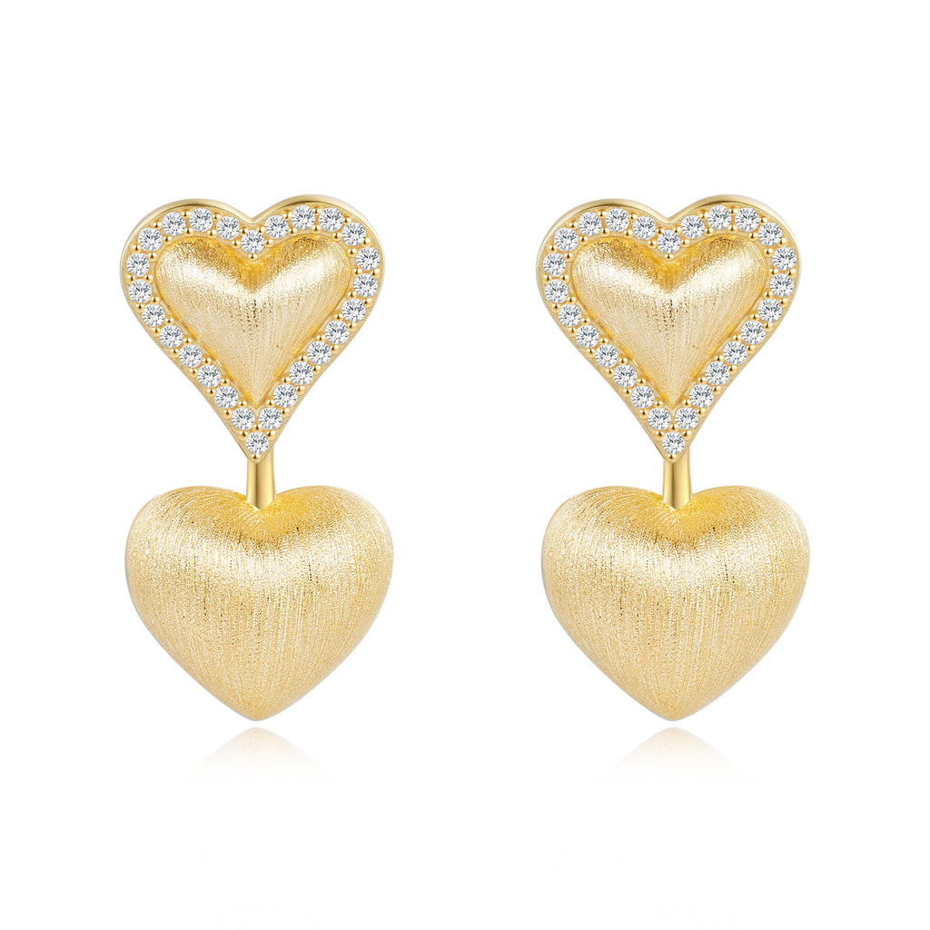 Italian Brushed Minimalist Luxury Heart Moissanite Earrings in 14K Gold Plated 925 Silver | Moisse & Silver Co. | #73 - Moisse & Silver Co.