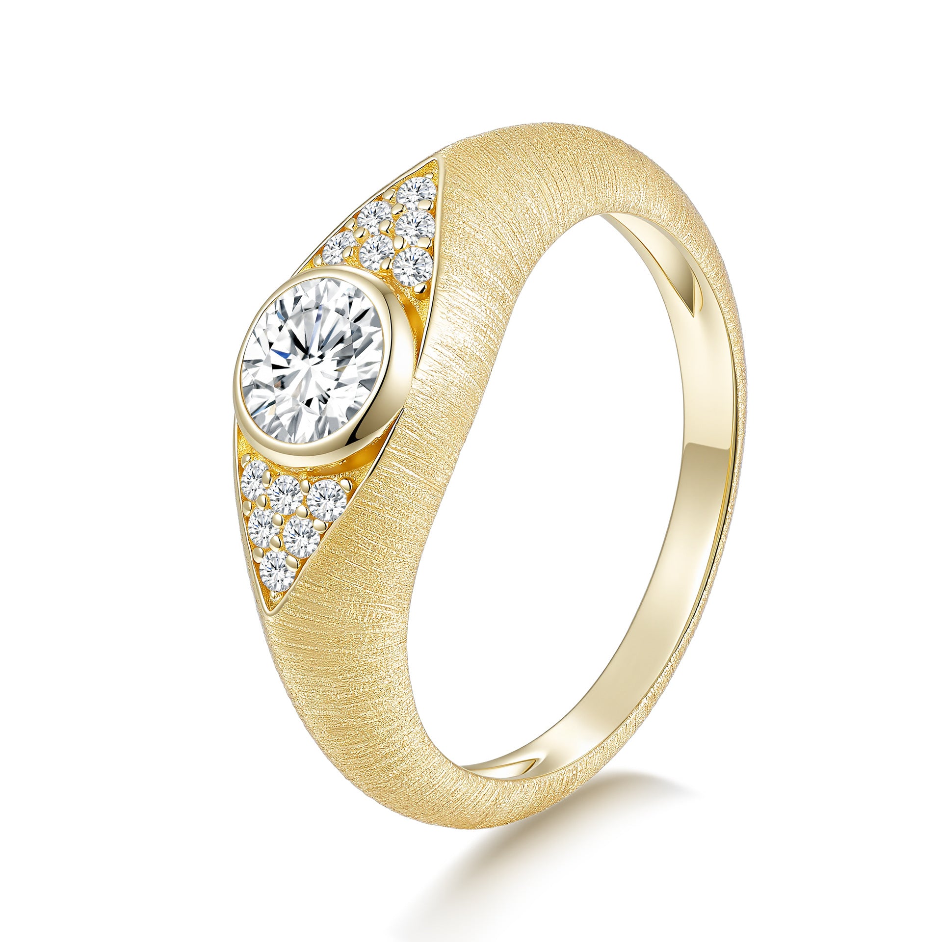 Italian Brushed Luxury Moissanite Ring in 14K Gold Plated 925 Silver | Moisse & Silver Co. | #133 - Moisse & Silver Co.