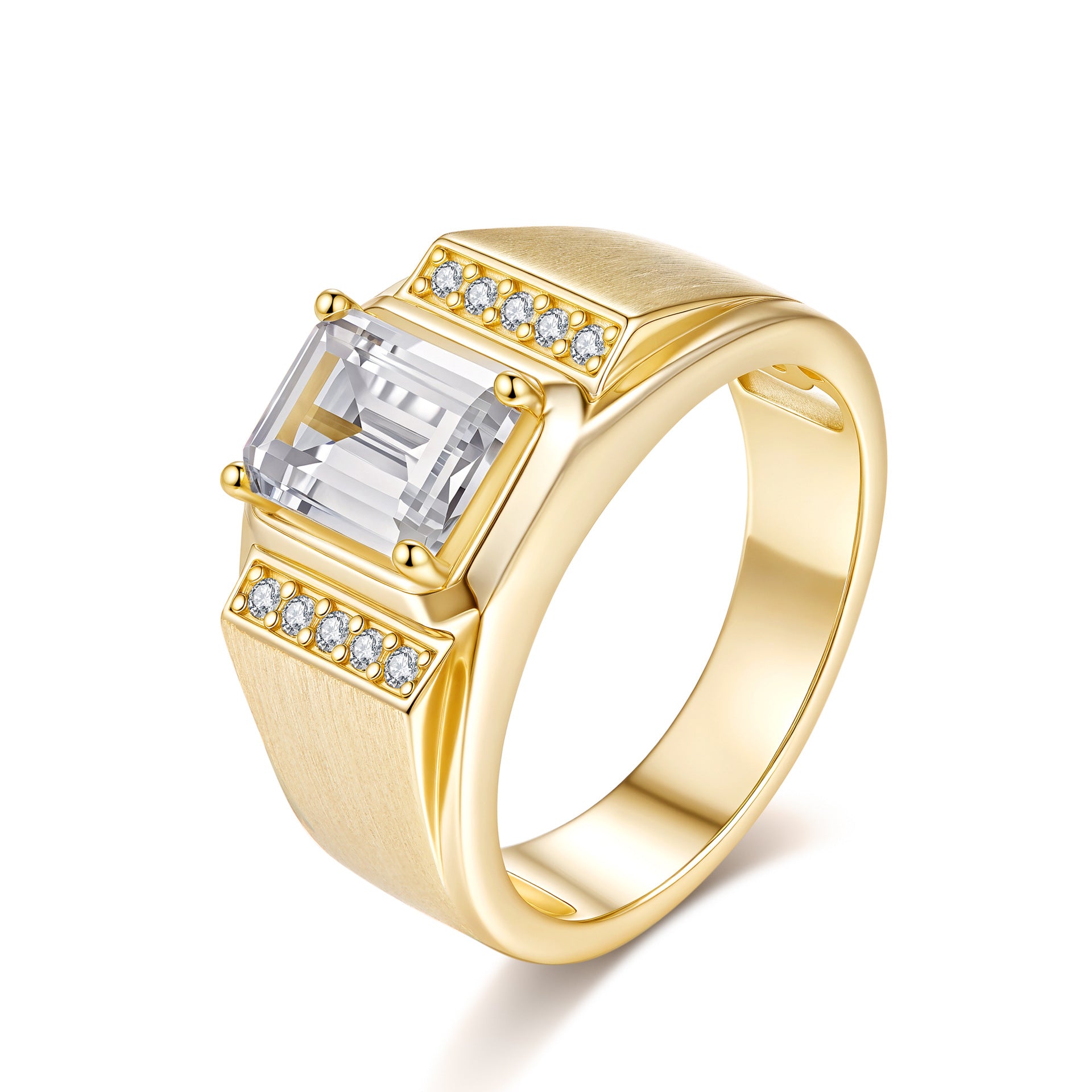 Octagon 3ct Moissanite Men's Statement Ring in 14K Gold Plated 925 Silver | Moisse & Silver Co. - Moisse & Silver Co.