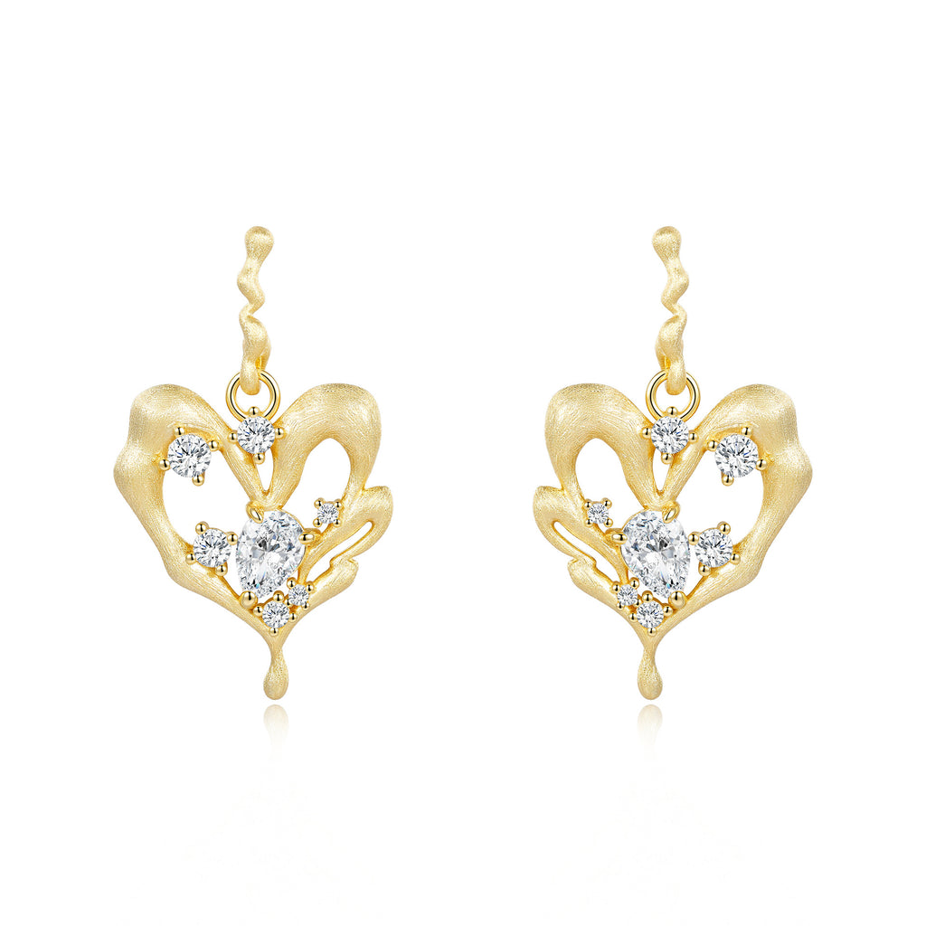Italian Brushed Heart Moissanite Earrings - 14K Gold Plated 925 Sterling Silver | MS-G109 in 14K Gold Plated 925 Silver | Moisse & Silver Co. - Moisse & Silver Co.