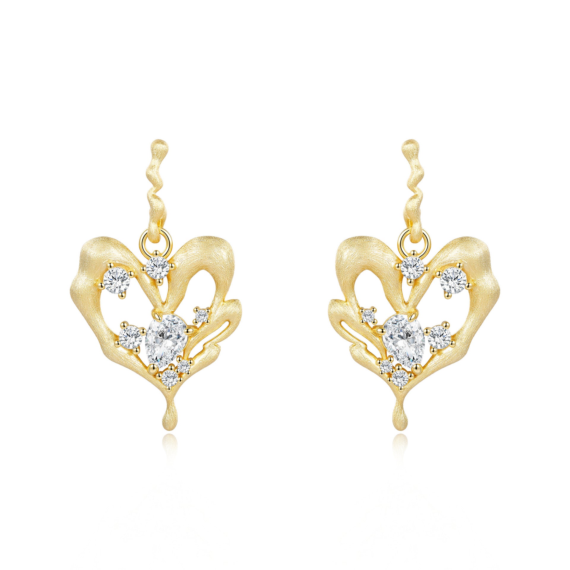 Italian Brushed Heart Moissanite Earrings - 14K Gold Plated 925 Sterling Silver | MS-G109 in 14K Gold Plated 925 Silver | Moisse & Silver Co. - Moisse & Silver Co.