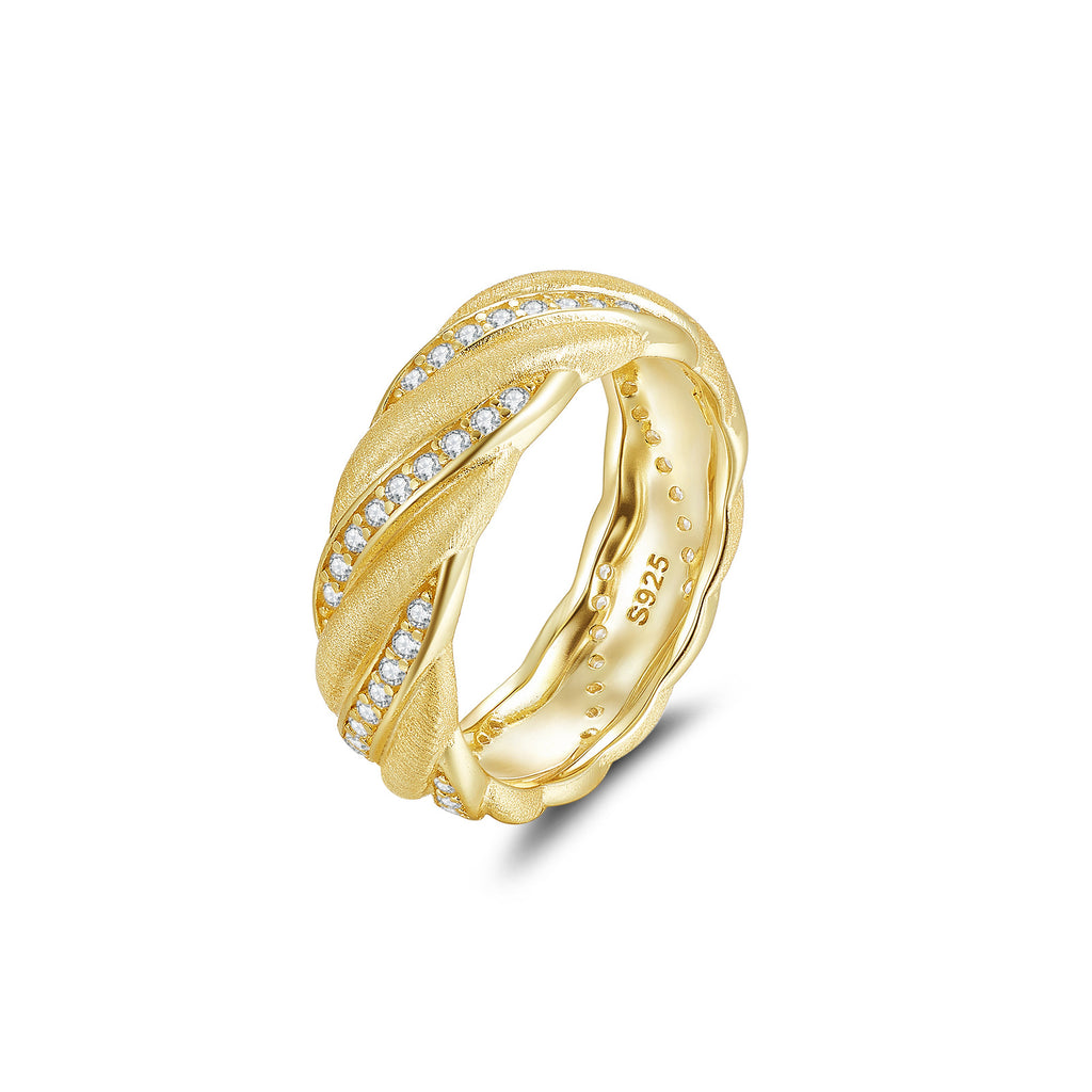 Italian Brushed Minimalist Luxury Floral Moissanite Ring in 14K Gold Plated 925 Silver | Moisse & Silver Co. | #39 - Moisse & Silver Co.