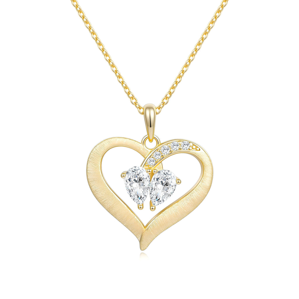Italian Brushed Minimalist Luxury Heart Moissanite Necklace in 14K Gold Plated 925 Silver | Moisse & Silver Co. | #139 - Moisse & Silver Co.