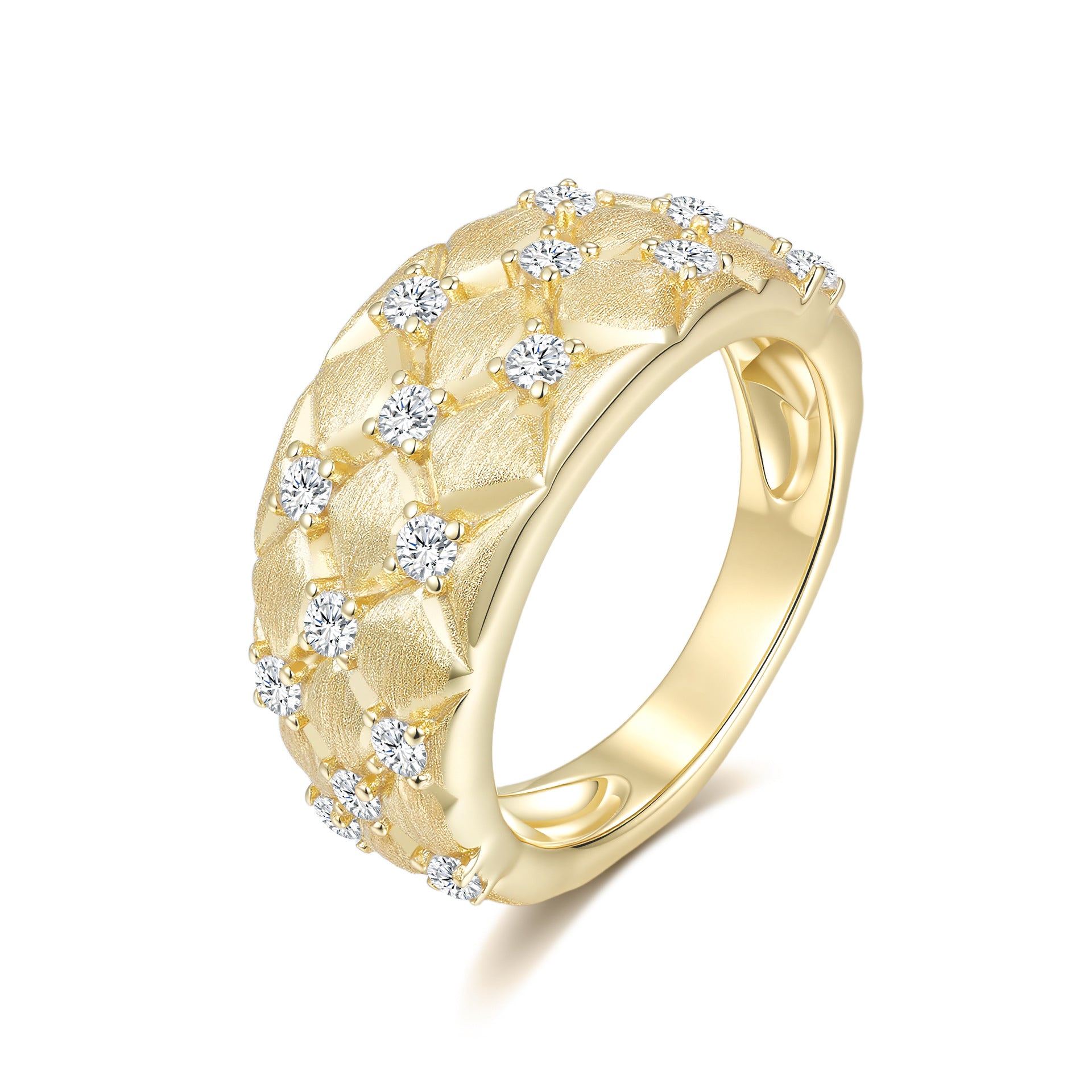 Italian Brushed Minimalist Luxury Moissanite Ring in 14K Gold Plated 925 Silver | Moisse & Silver Co. | #147 - Moisse & Silver Co.