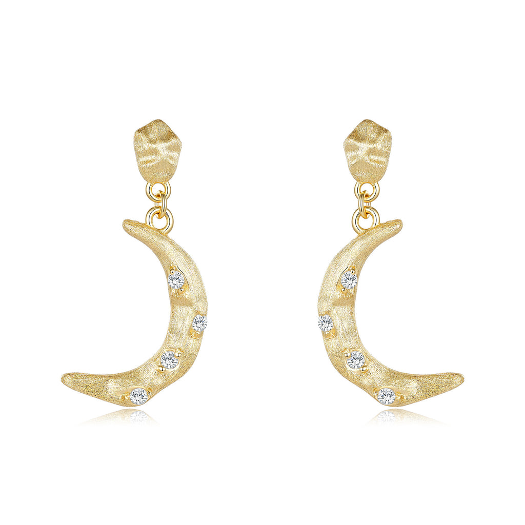 Italian Brushed Minimalist Luxury Star Moissanite Earrings in 14K Gold Plated 925 Silver | Moisse & Silver Co. | #94 - Moisse & Silver Co.