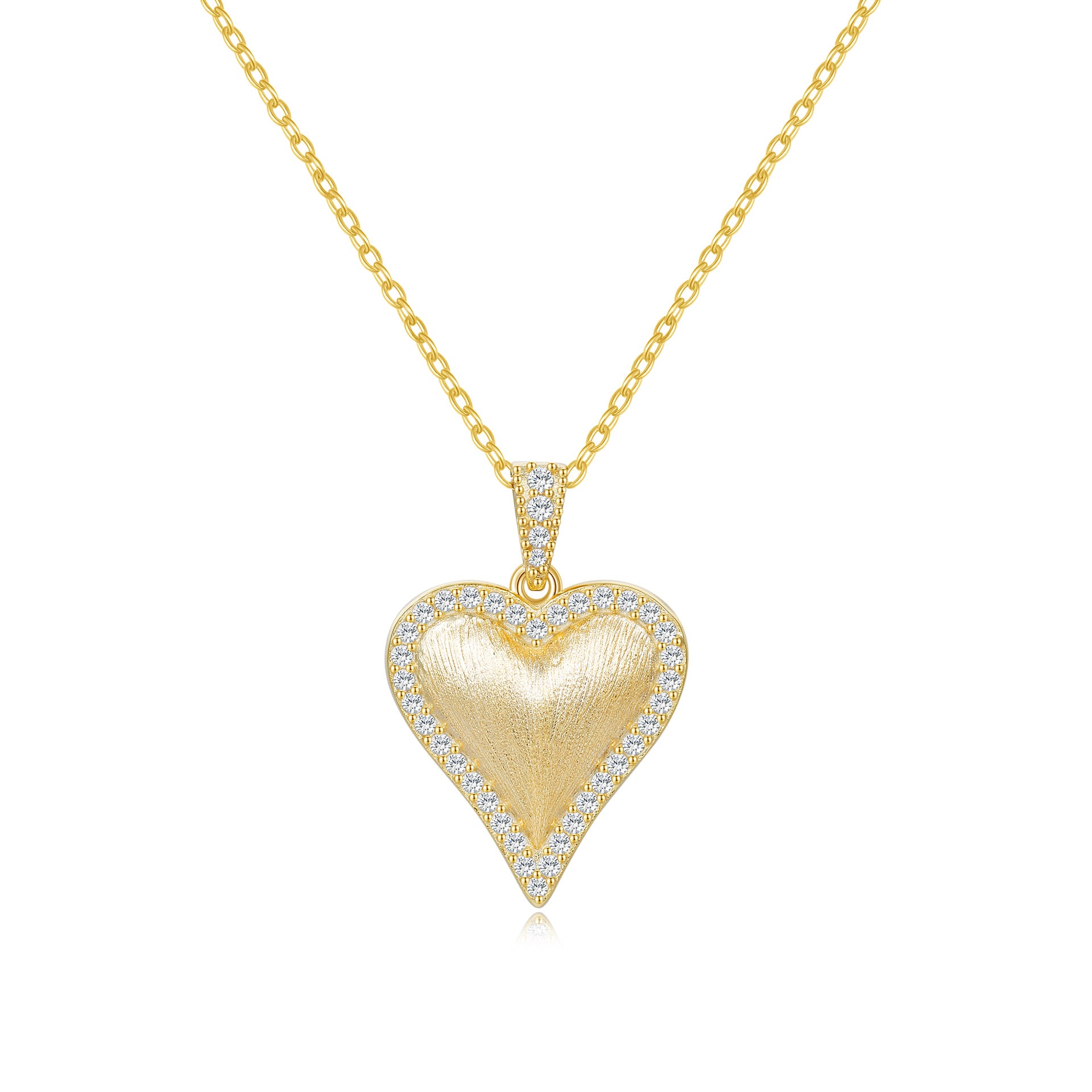 Italian Brushed Heart Moissanite Necklace in 14K Gold Plated 925 Silver | Moisse & Silver Co. | #64 - Moisse & Silver Co.
