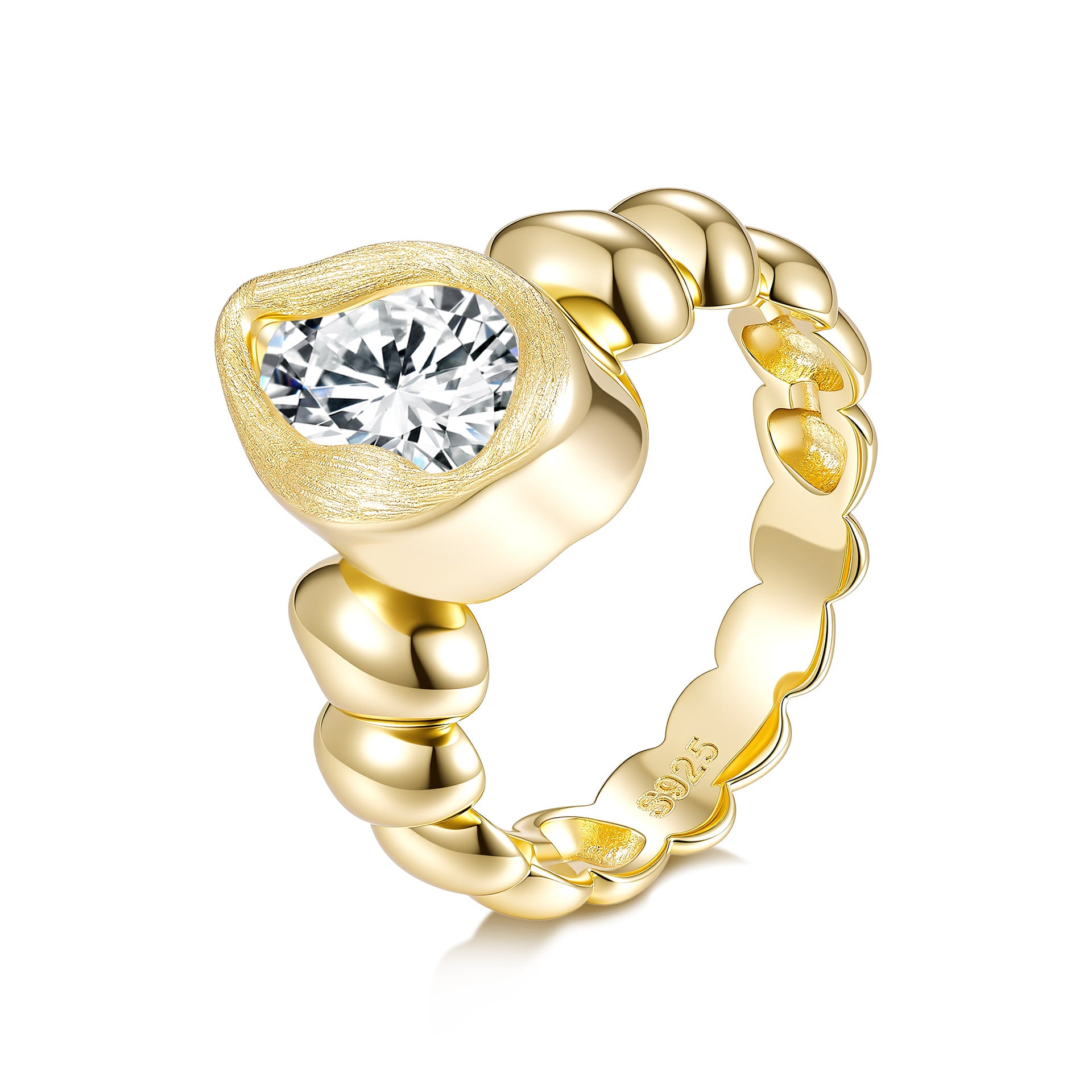 Italian Brushed Vintage Minimalist Moissanite Ring in 14K Gold Plated 925 Silver | Moisse & Silver Co. | #100 - Moisse & Silver Co.