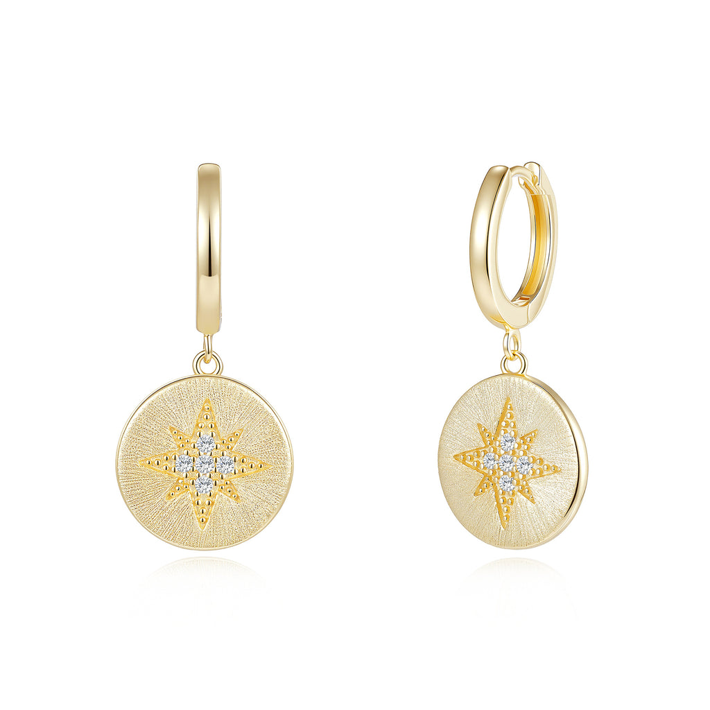 Italian Brushed Luxury Star Moissanite Earrings - 14K Gold Plated 925 Sterling Silver | MS-G125 in 14K Gold Plated 925 Silver | Moisse & Silver Co. - Moisse & Silver Co.