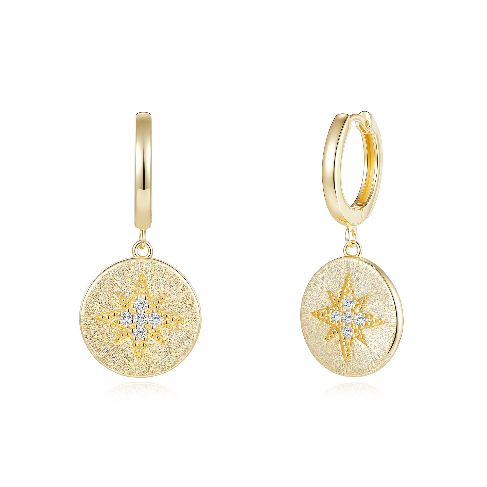 Italian Brushed Luxury Star Moissanite Earrings - 14K Gold Plated 925 Sterling Silver | MS-G125 in 14K Gold Plated 925 Silver | Moisse & Silver Co. - Moisse & Silver Co.
